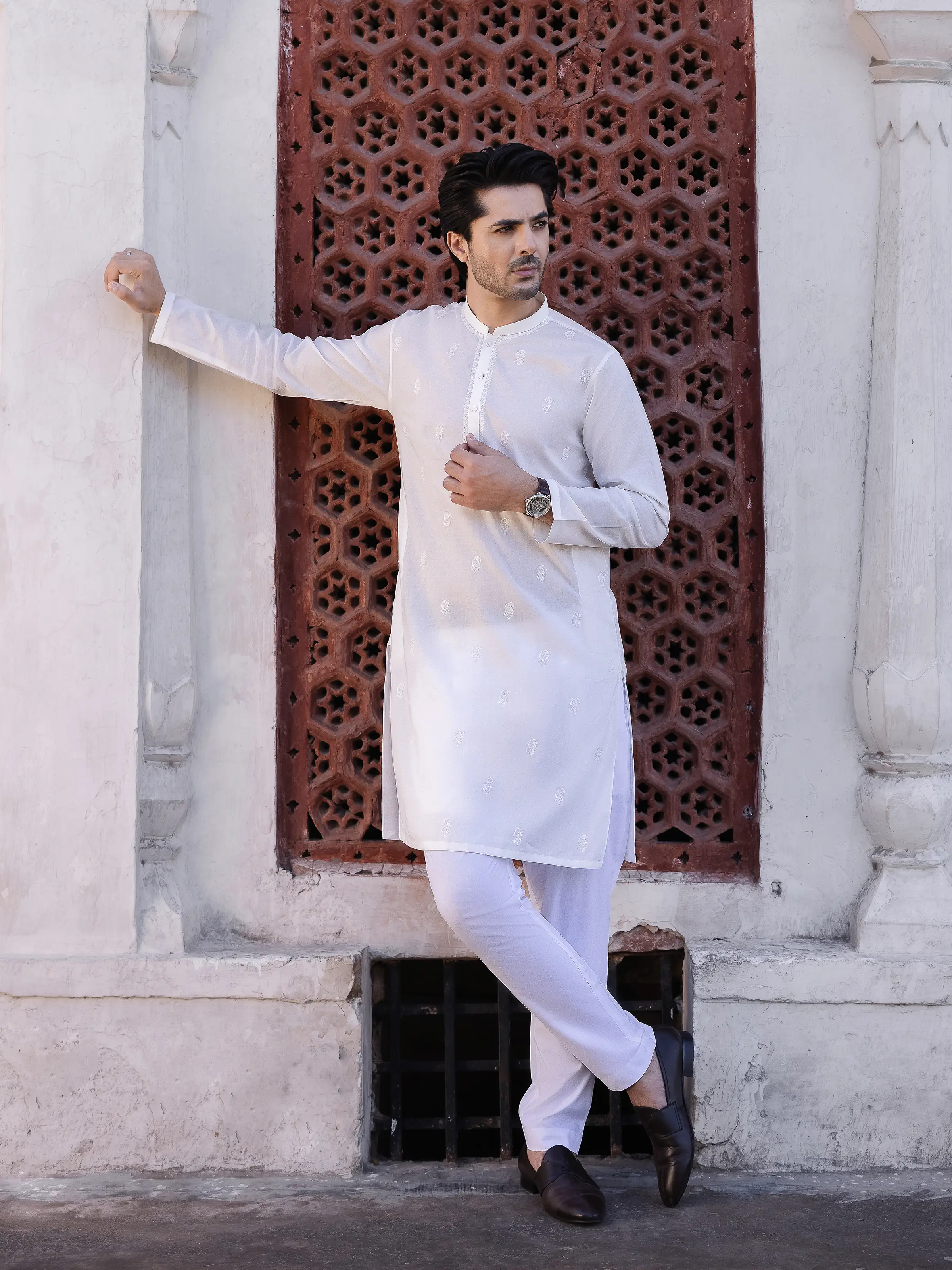 Men's Off White Kurta - EMTK25S-99489 - Image 4