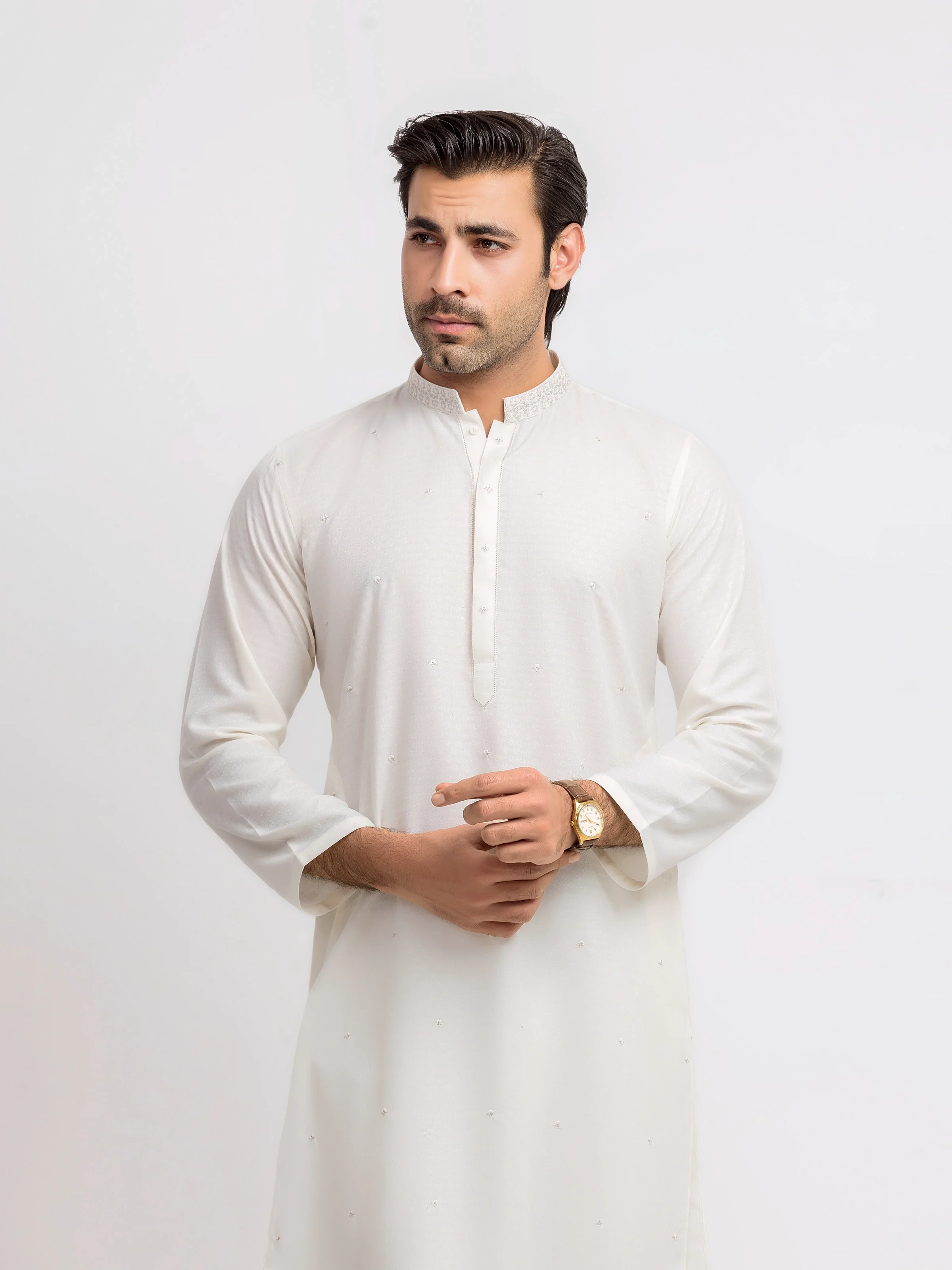 Men's Off White Kurta - EMTK5-99612 - Image 2