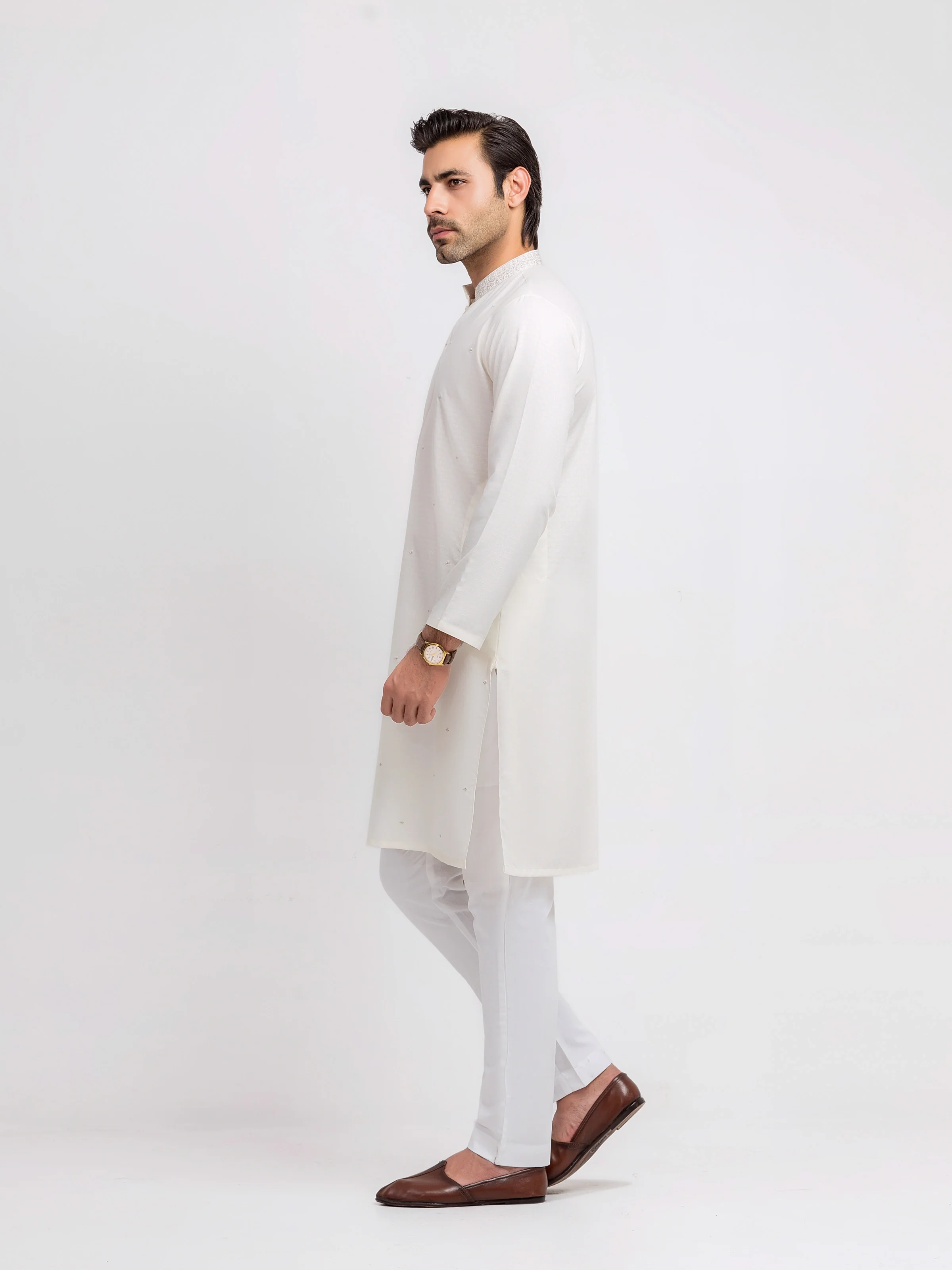 Men's Off White Kurta - EMTK5-99612 - Image 4