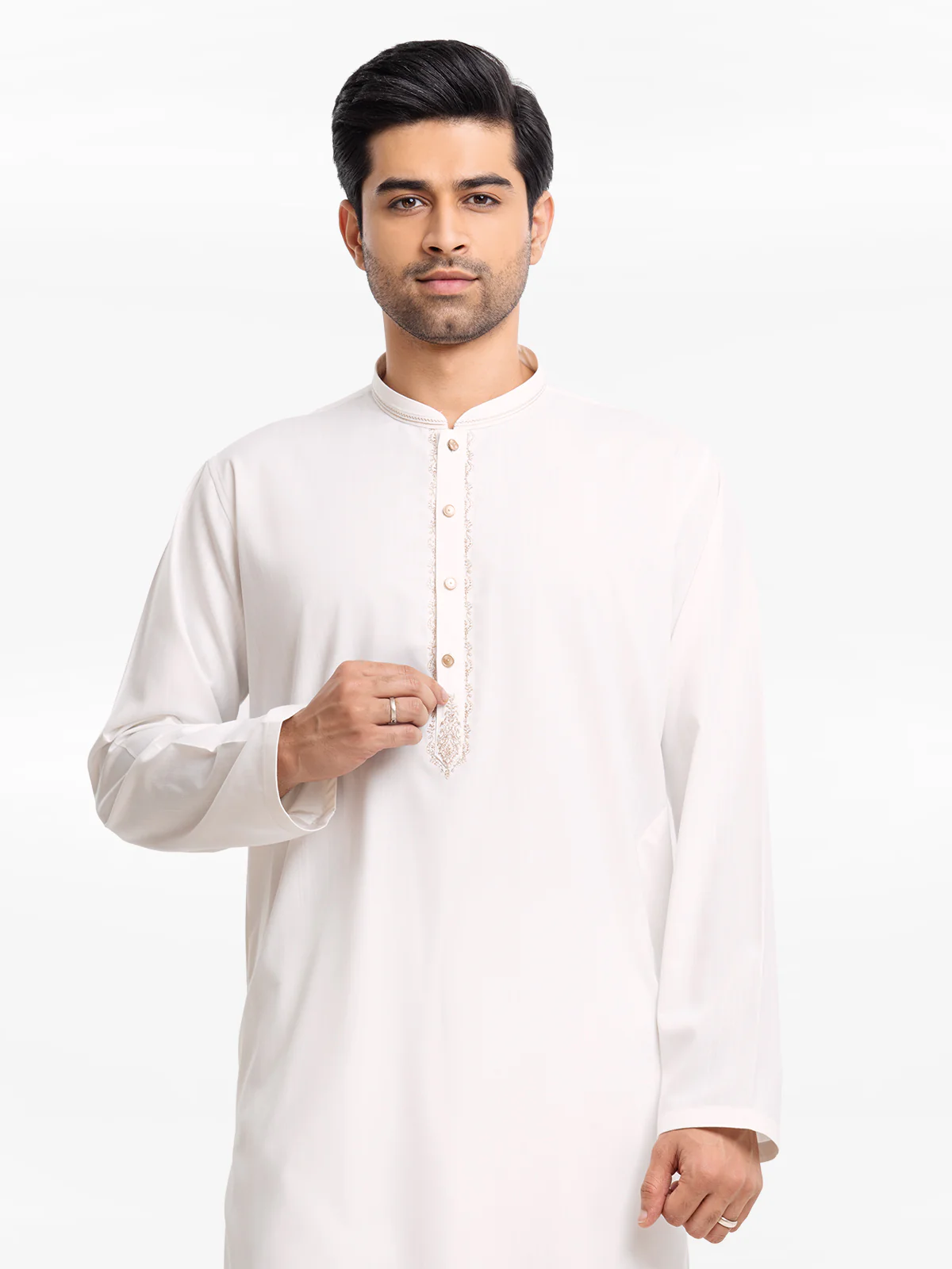 Men's Off White Shalwar Kameez - EMTKS24-41075 - Image 2