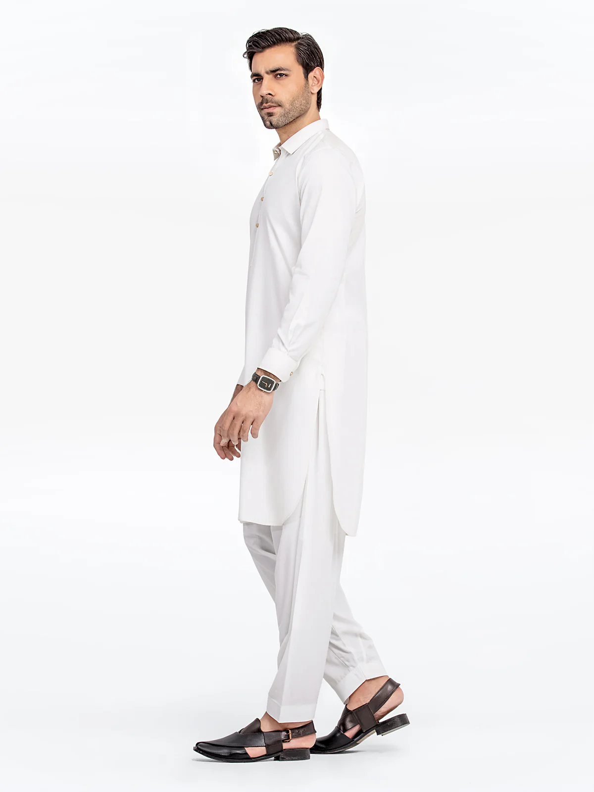 Men's Off White Shalwar Kameez - EMTKS24-41080 - Image 3