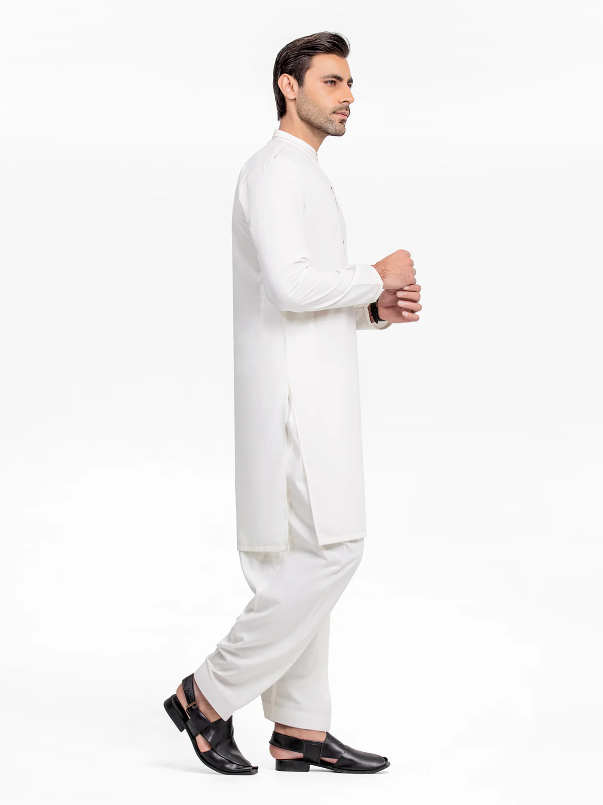 Men's Off White Shalwar Kameez - EMTKS24-41086 - Image 4
