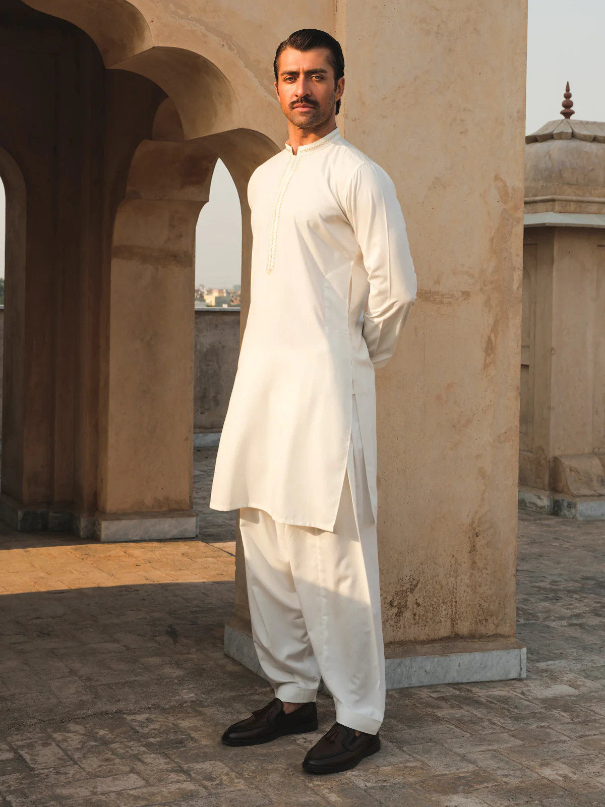 Men's Off White Shalwar Kameez - EMTKS24-41109 - Image 5
