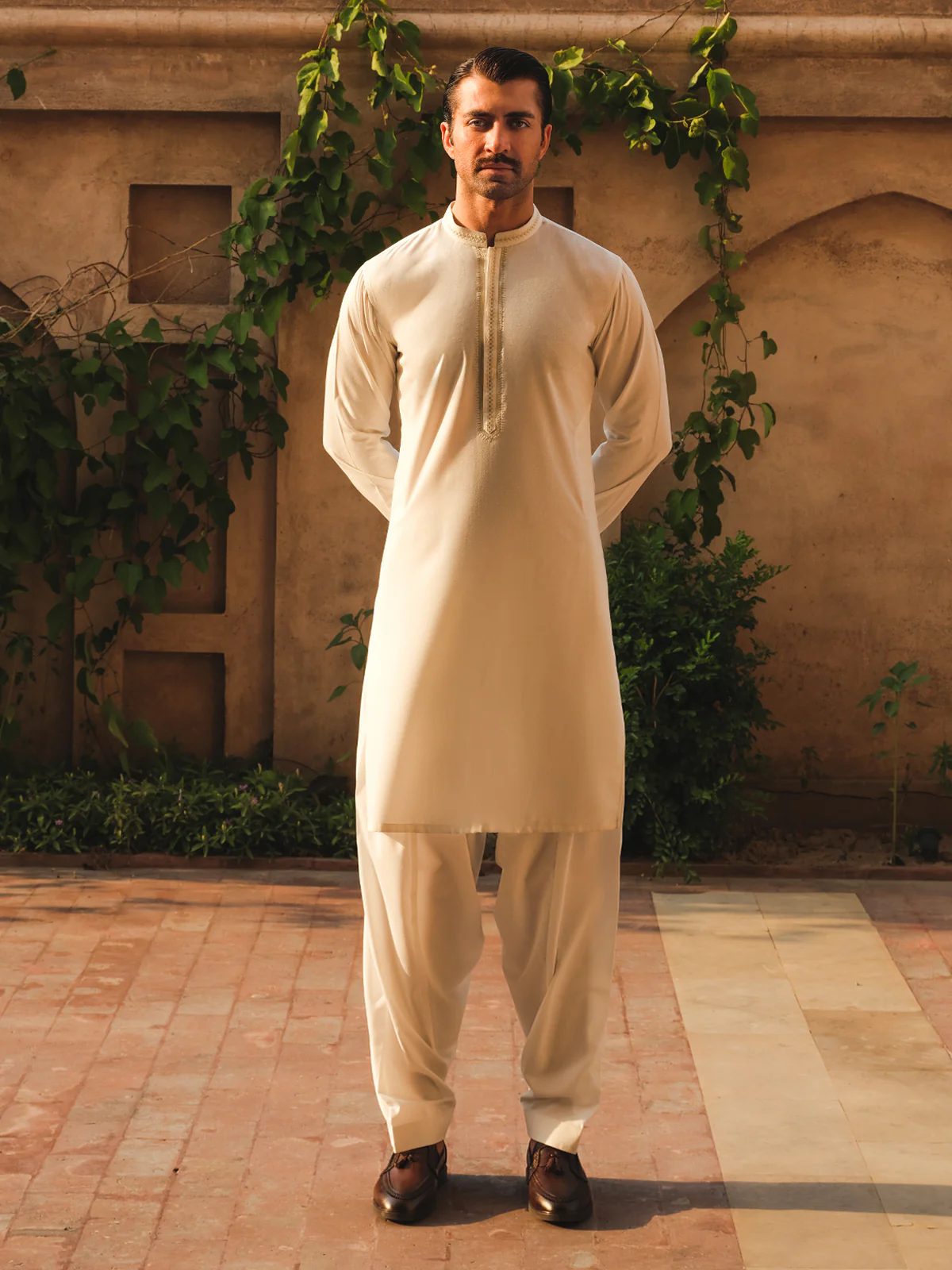 Men's Off White Shalwar Kameez - EMTKS24-41109 - Image 6
