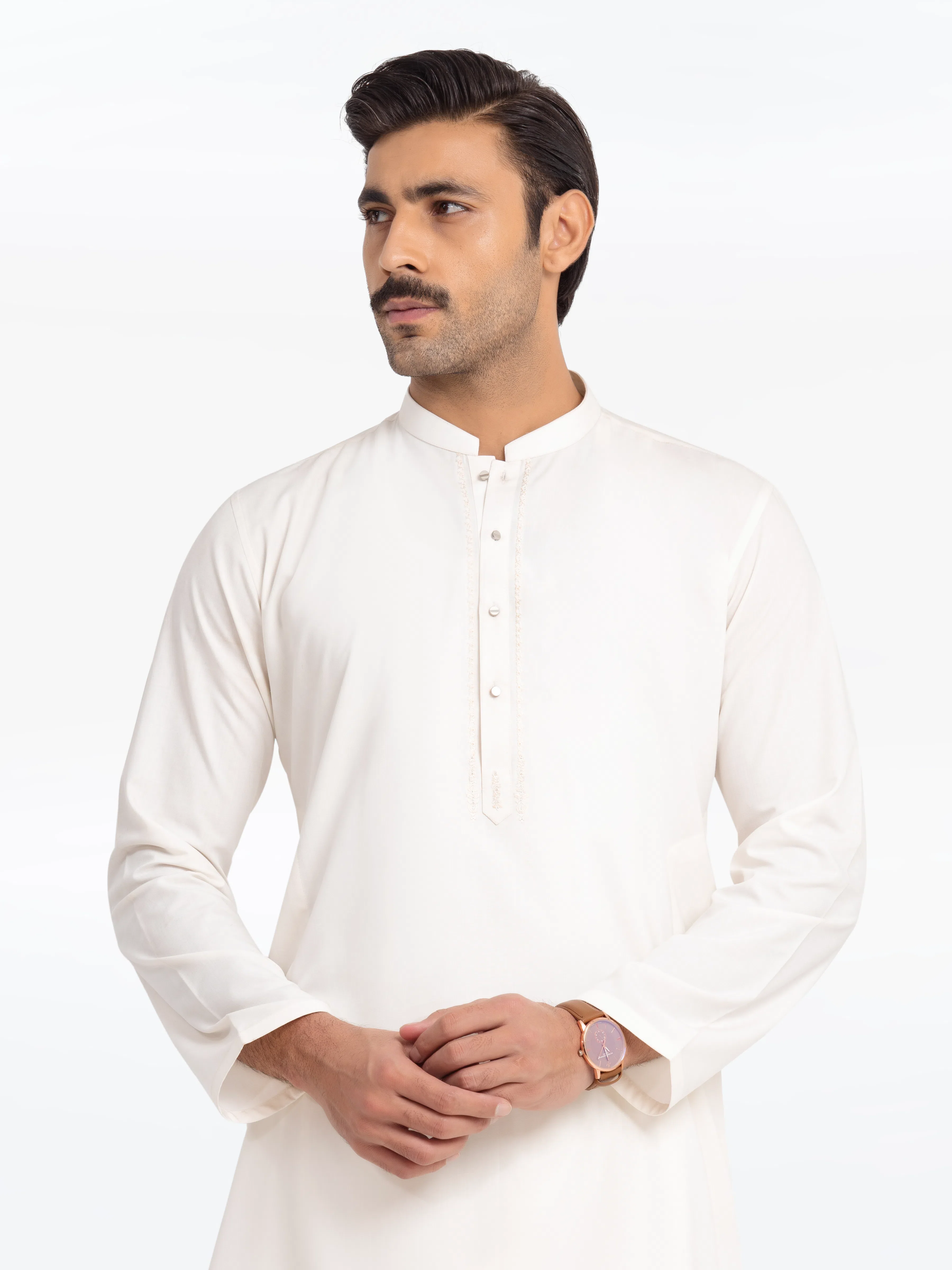 Men's Off White Shalwar Kameez - EMTKS24-41145 - Image 2