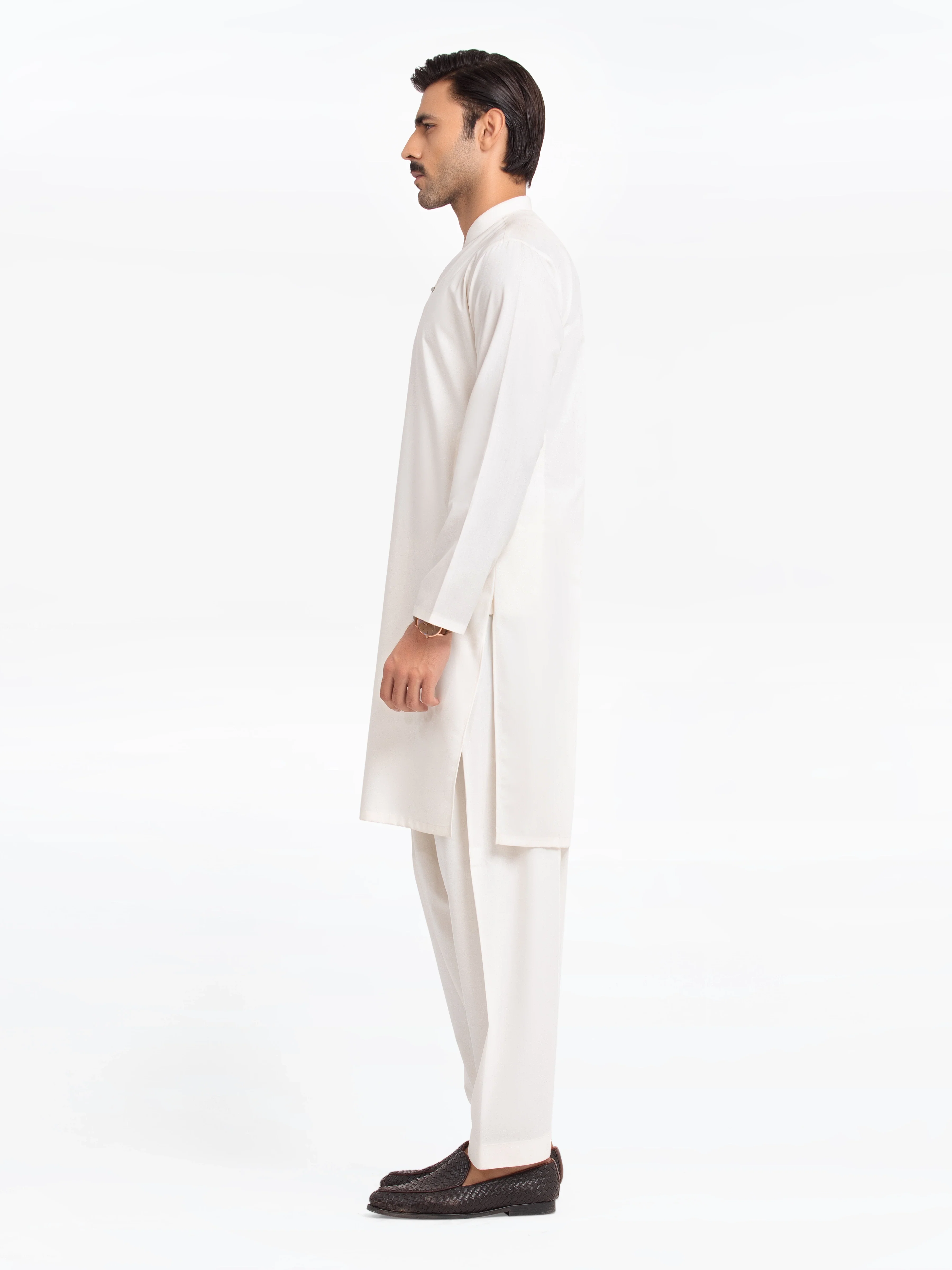 Men's Off White Shalwar Kameez - EMTKS24-41145 - Image 4