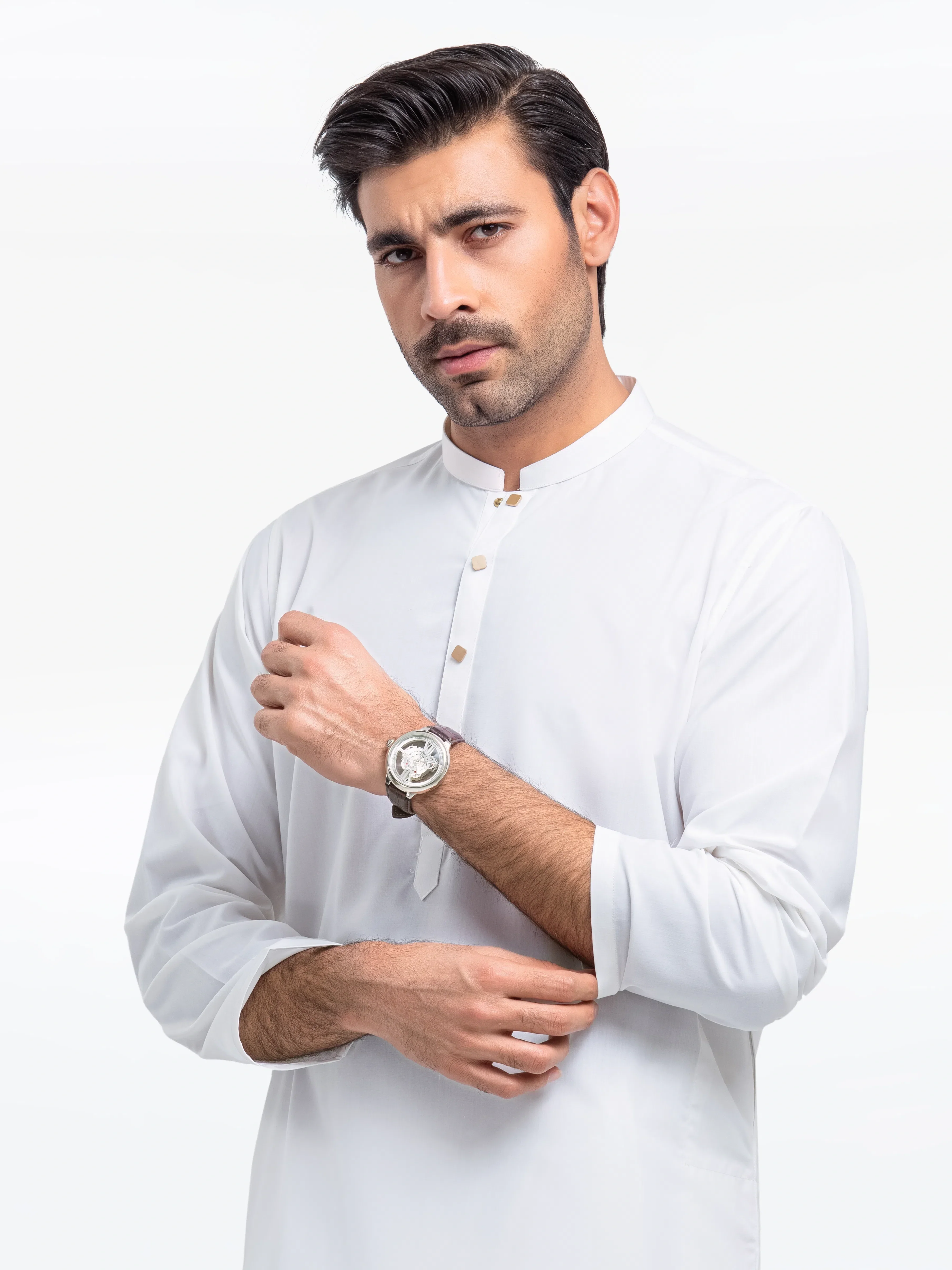 Men's Off White Shalwar Kameez - EMTKS24S-41138 - Image 2