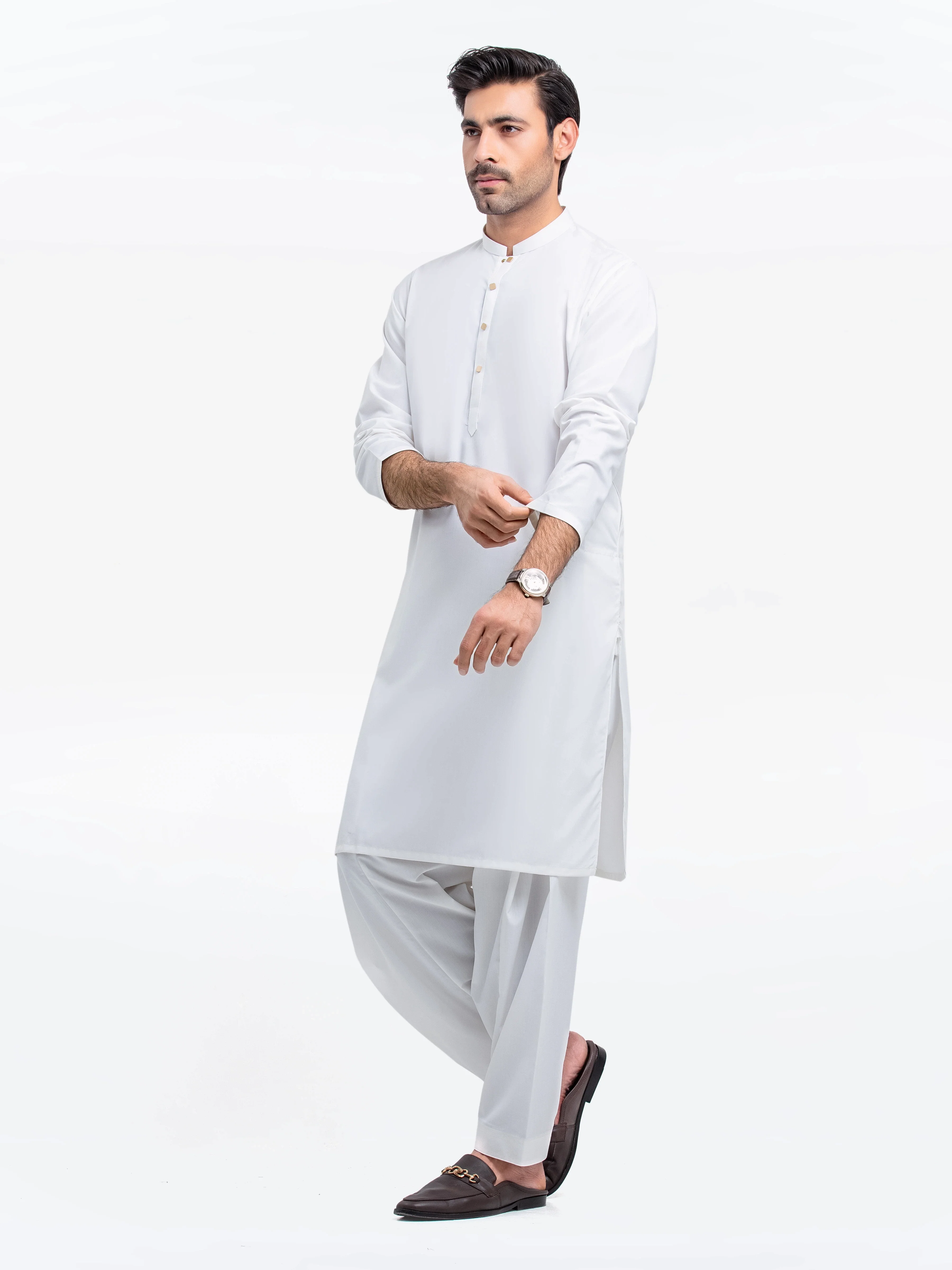 Men's Off White Shalwar Kameez - EMTKS24S-41138 - Image 4