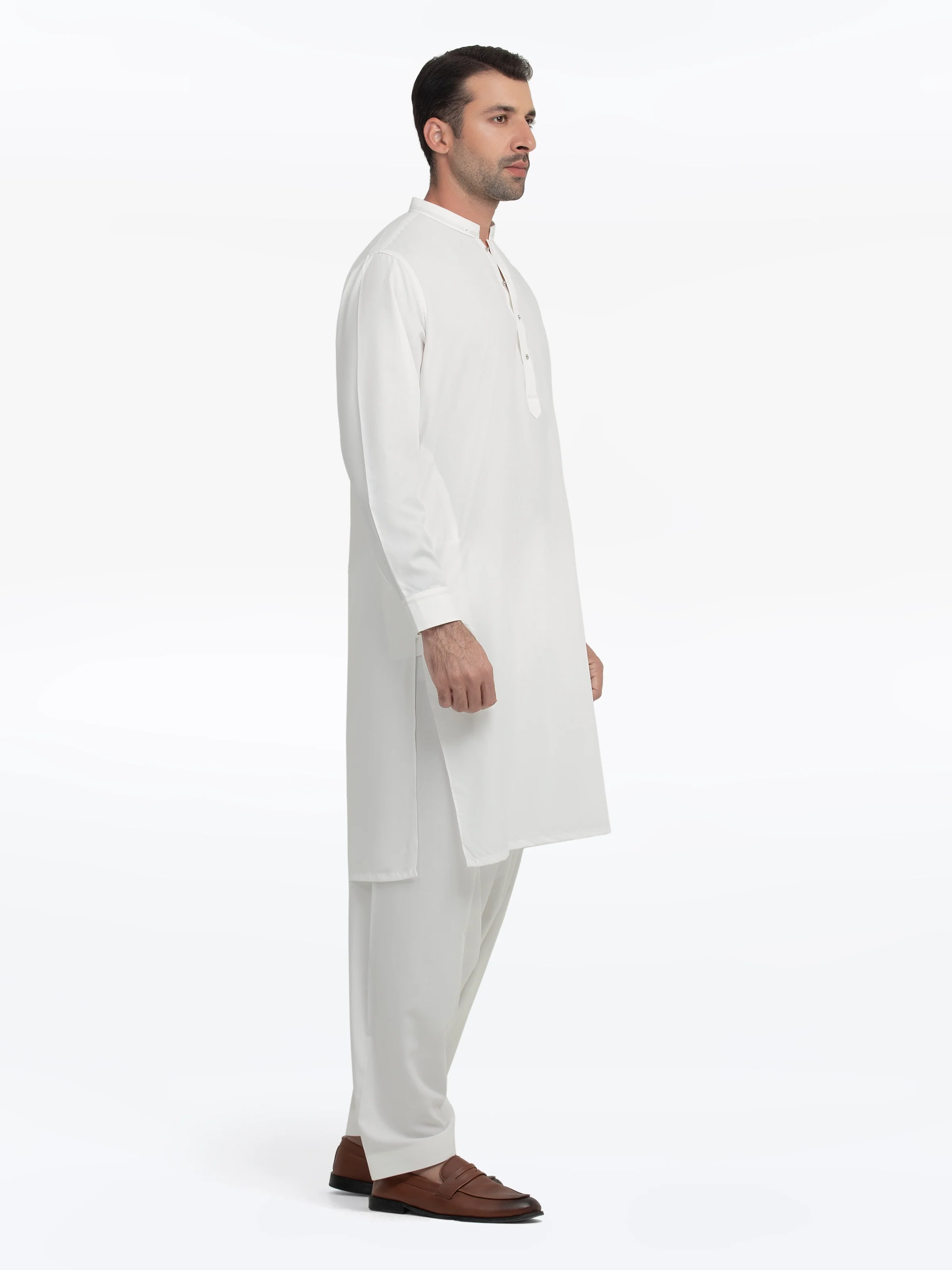 Men's Off White Shalwar Kameez - EMTKS25-41152 - Image 4