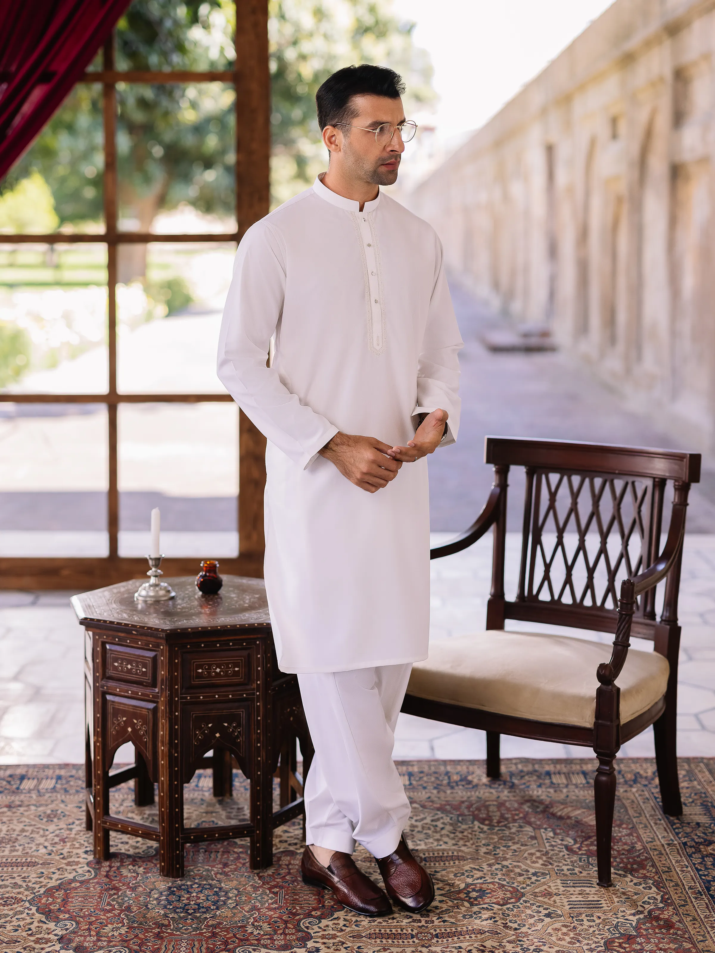 Men's Off White Shalwar Kameez - EMTKS5-41161 - Image 2