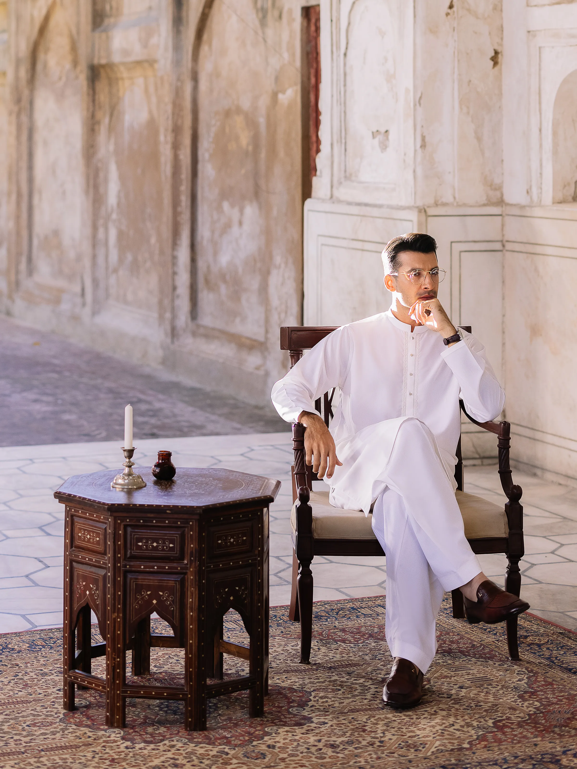 Men's Off White Shalwar Kameez - EMTKS5-41161 - Image 3