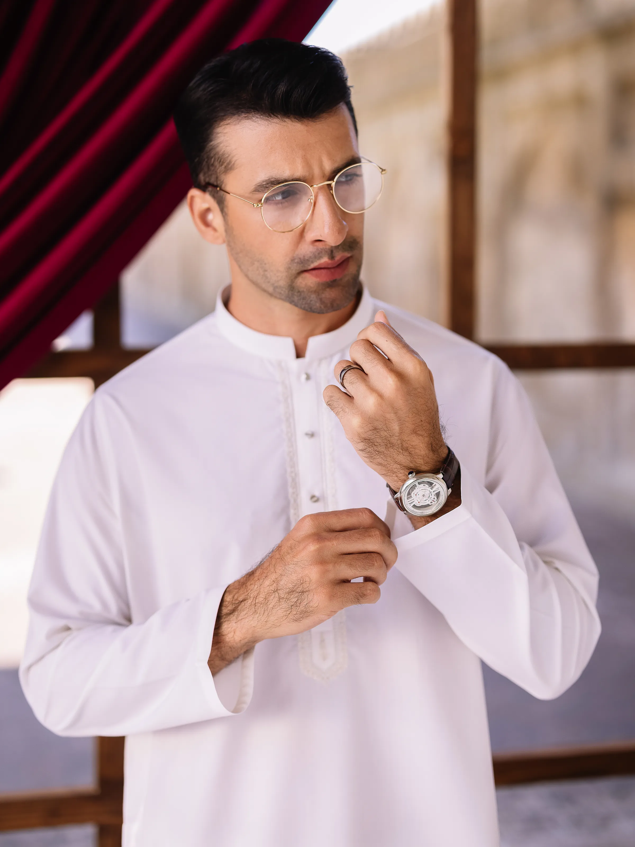 Men's Off White Shalwar Kameez - EMTKS5-41161 - Image 6