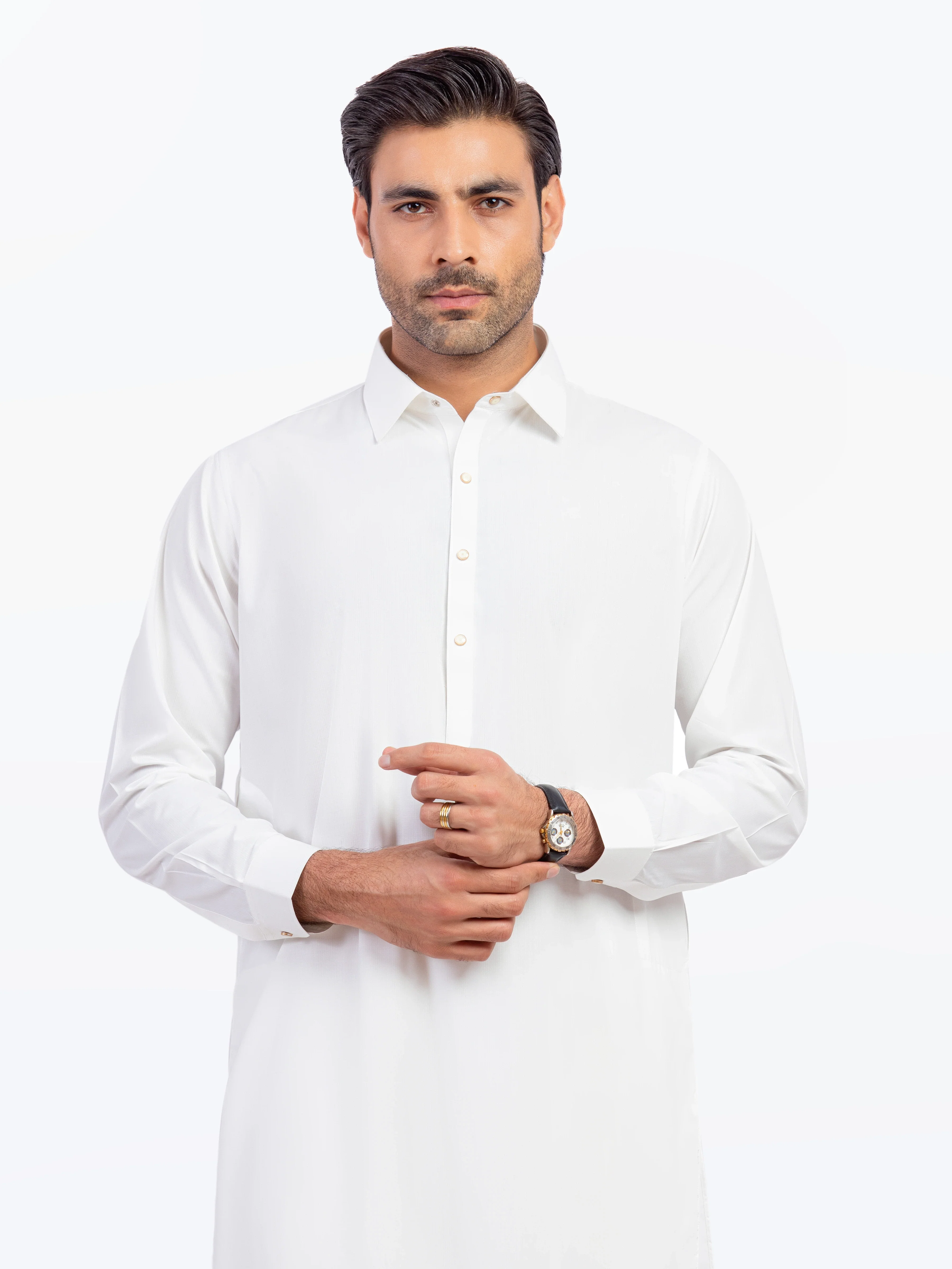 Men's Off White Shalwar Kameez - EMTKS5-41167 - Image 2