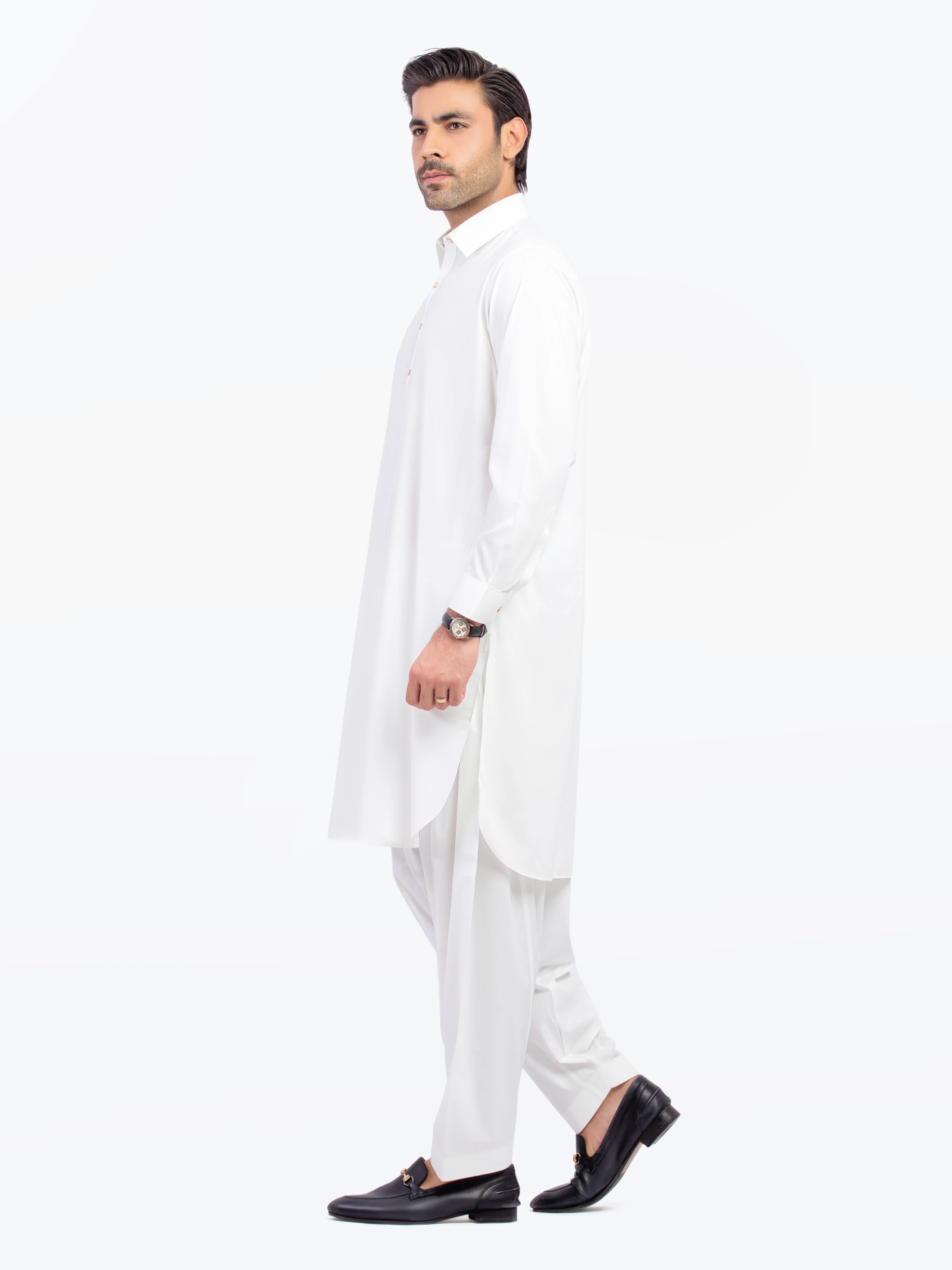 Men's Off White Shalwar Kameez - EMTKS5-41167 - Image 4