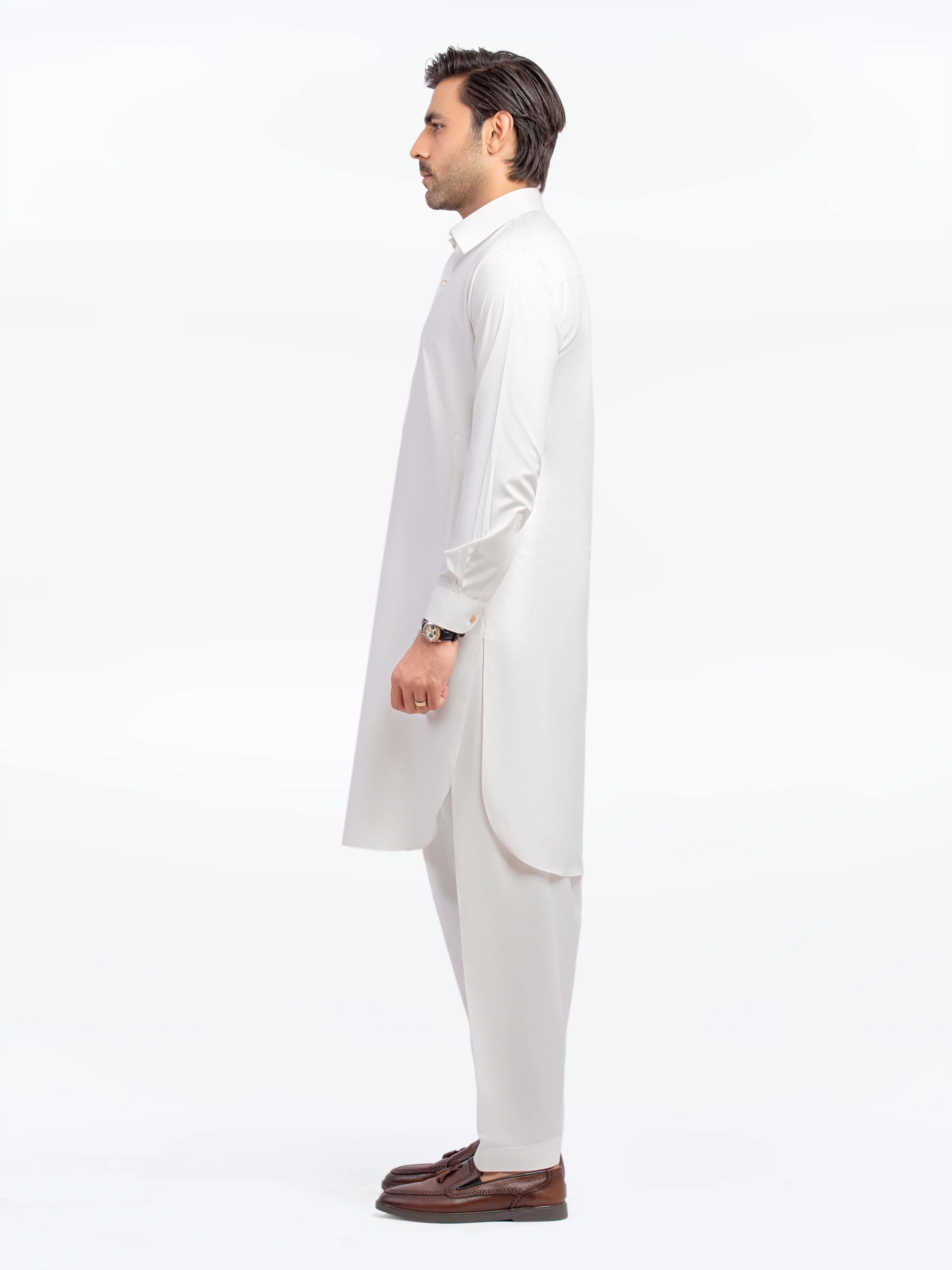 Men's Off White Shalwar Kameez - EMTKS5-41170 - Image 4