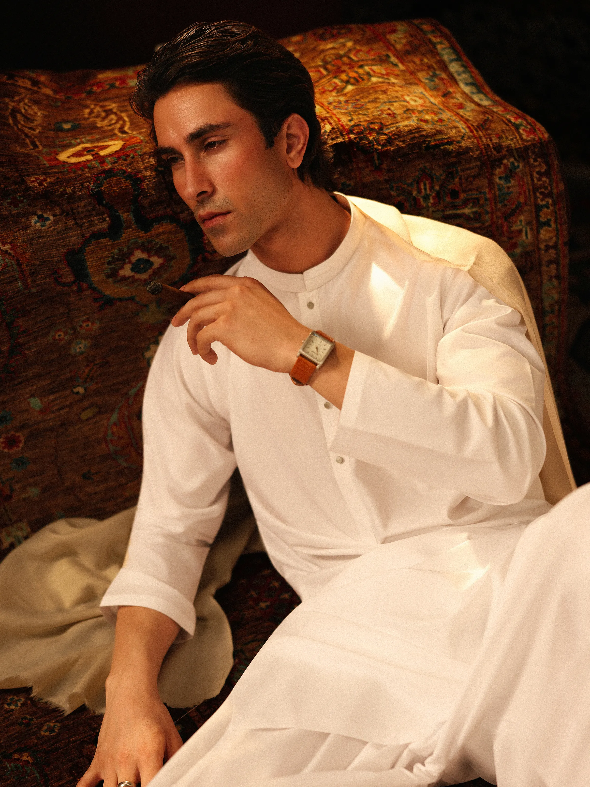 Men's Off White Shalwar Kameez - EMTKS5-41185 - Image 3