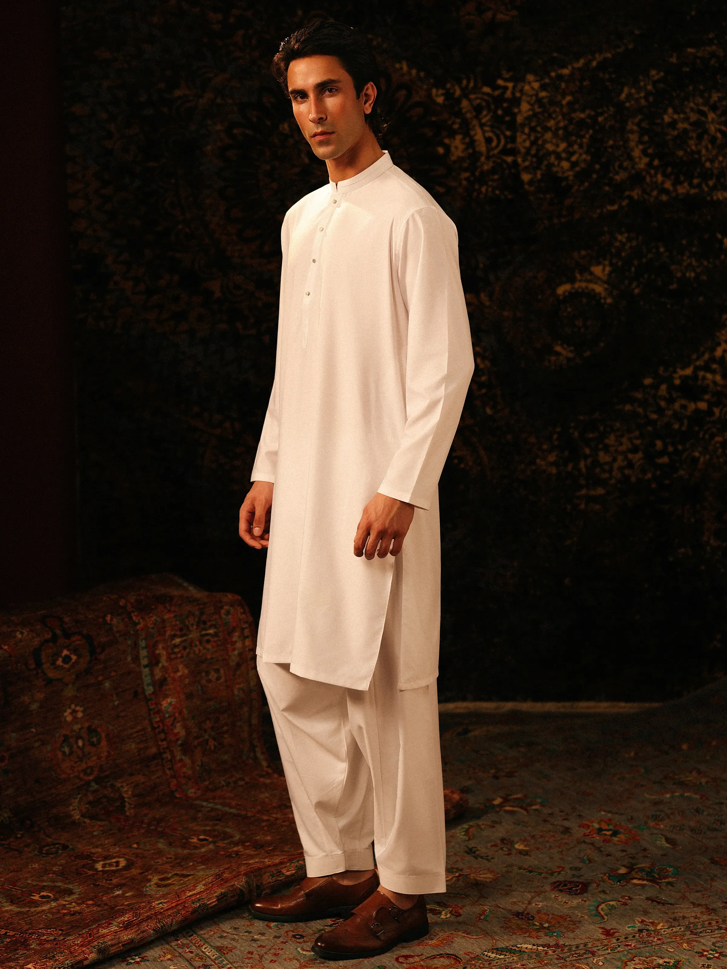 Men's Off White Shalwar Kameez - EMTKS5-41185 - Image 4