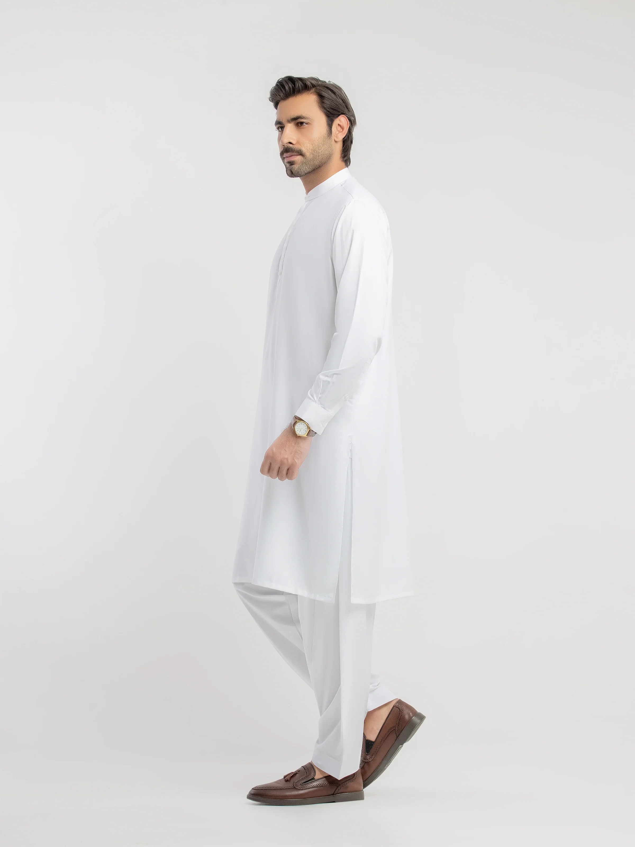 Men's Off White Shalwar Kameez - EMTKS5-41203 - Image 4