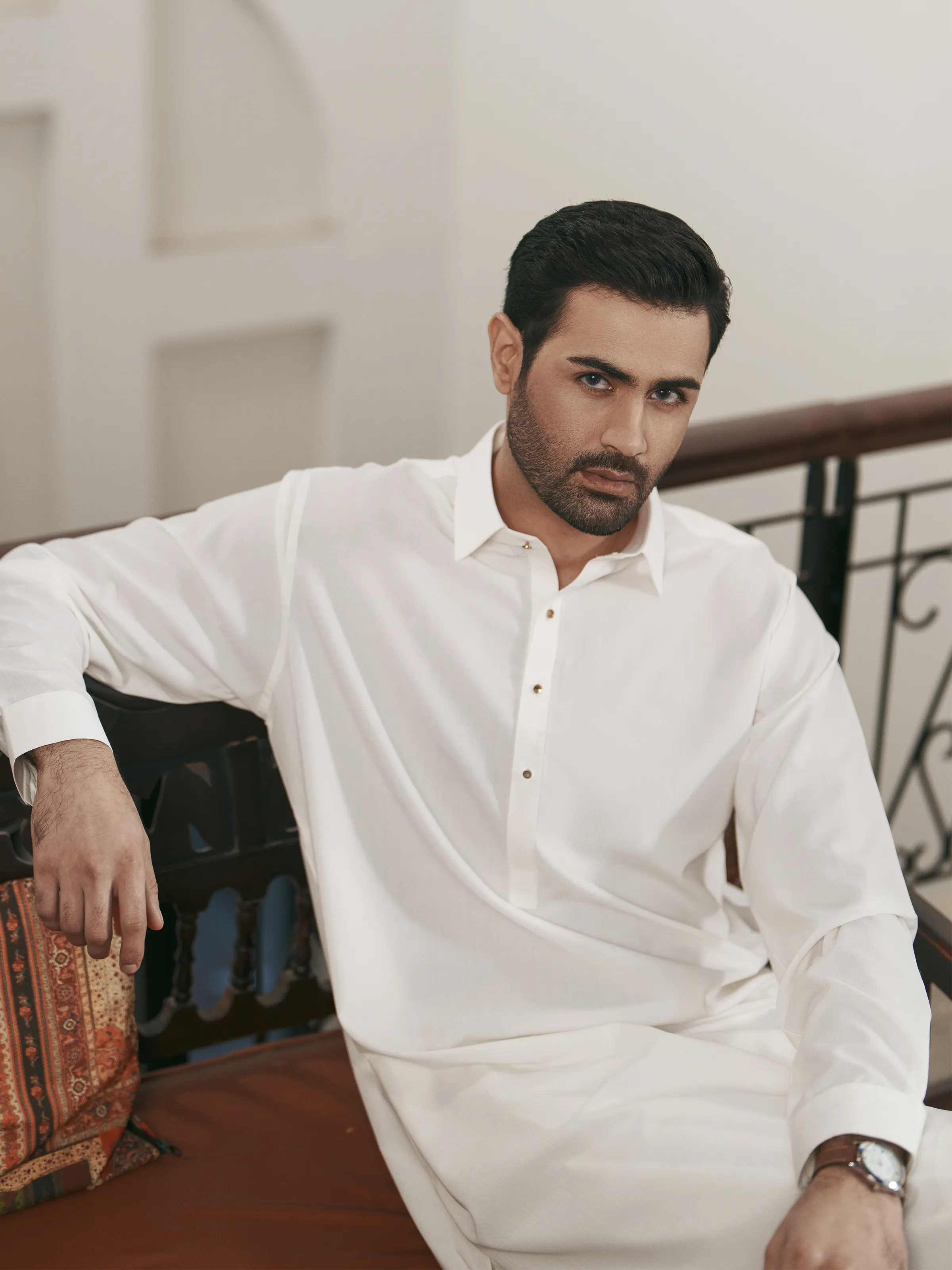 Men's Off White Shalwar Kameez - EMTKS5-41225 - Image 2