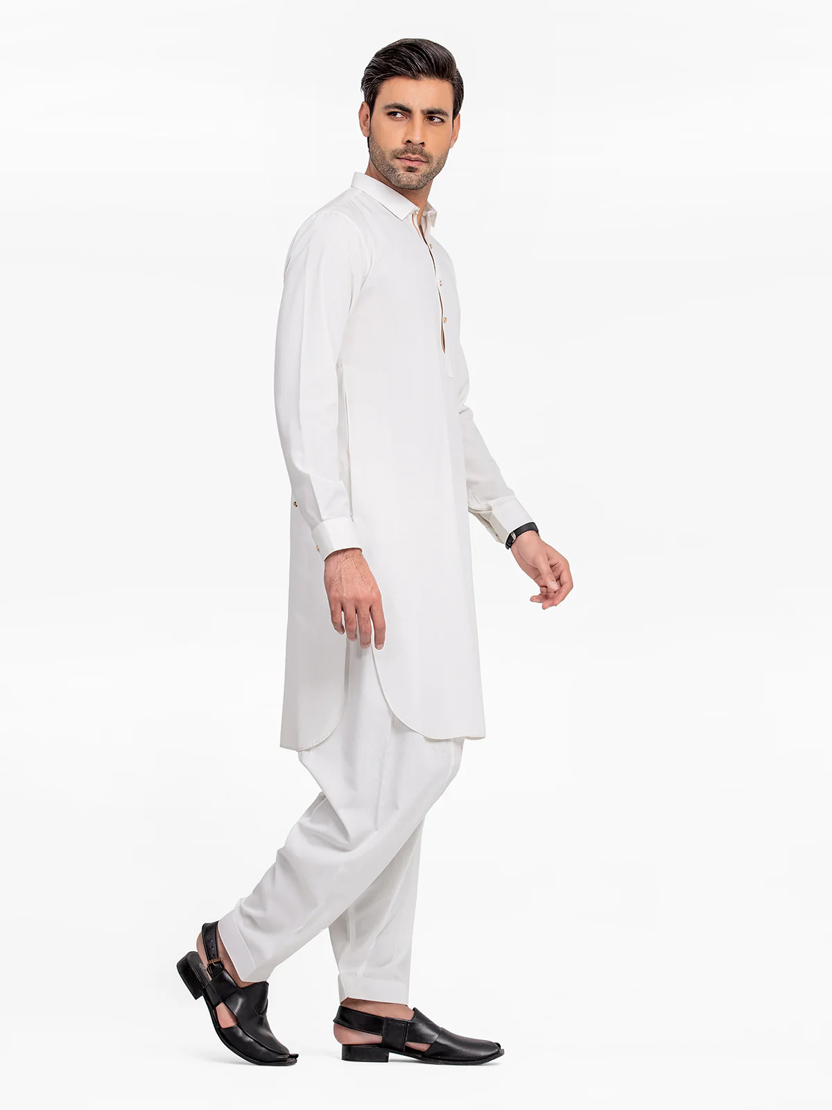 Men's Off White Shalwar Kameez - EMTKST24-99421 - Image 3