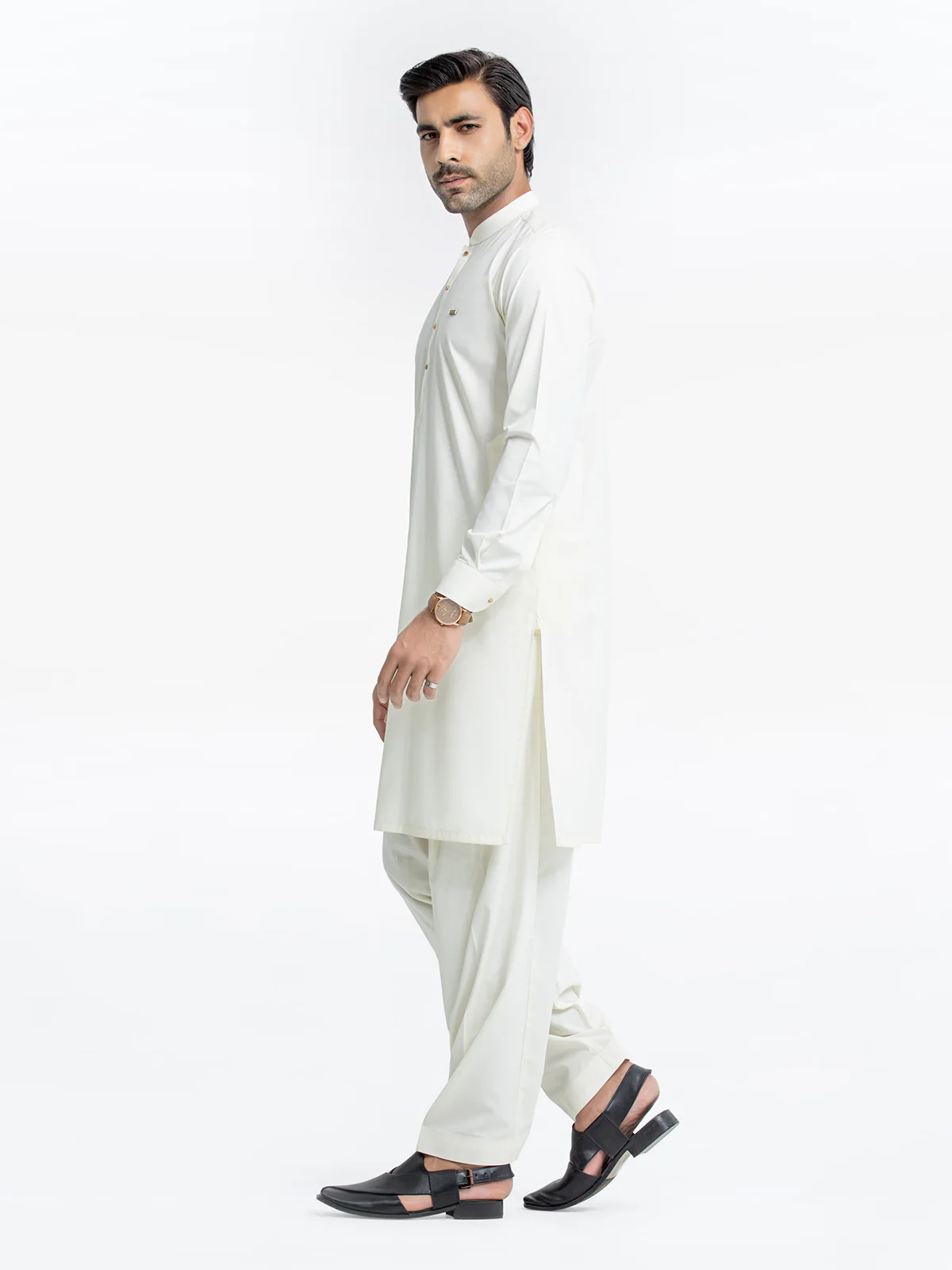 Men's Off White Shalwar Kameez - EMTKST24-99451 - Image 5