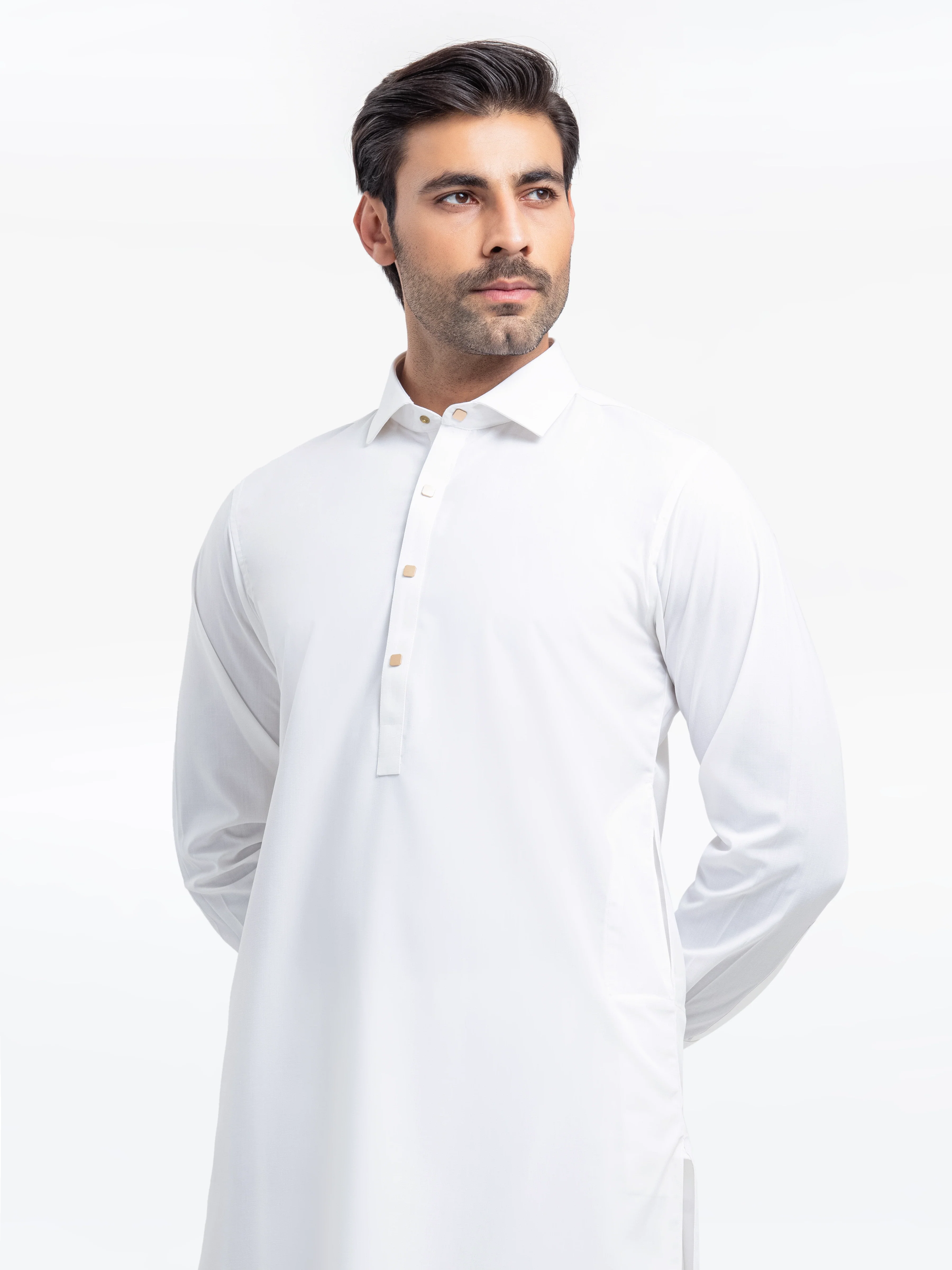 Men's Off White Shalwar Kameez - EMTKST24-99475 - Image 2
