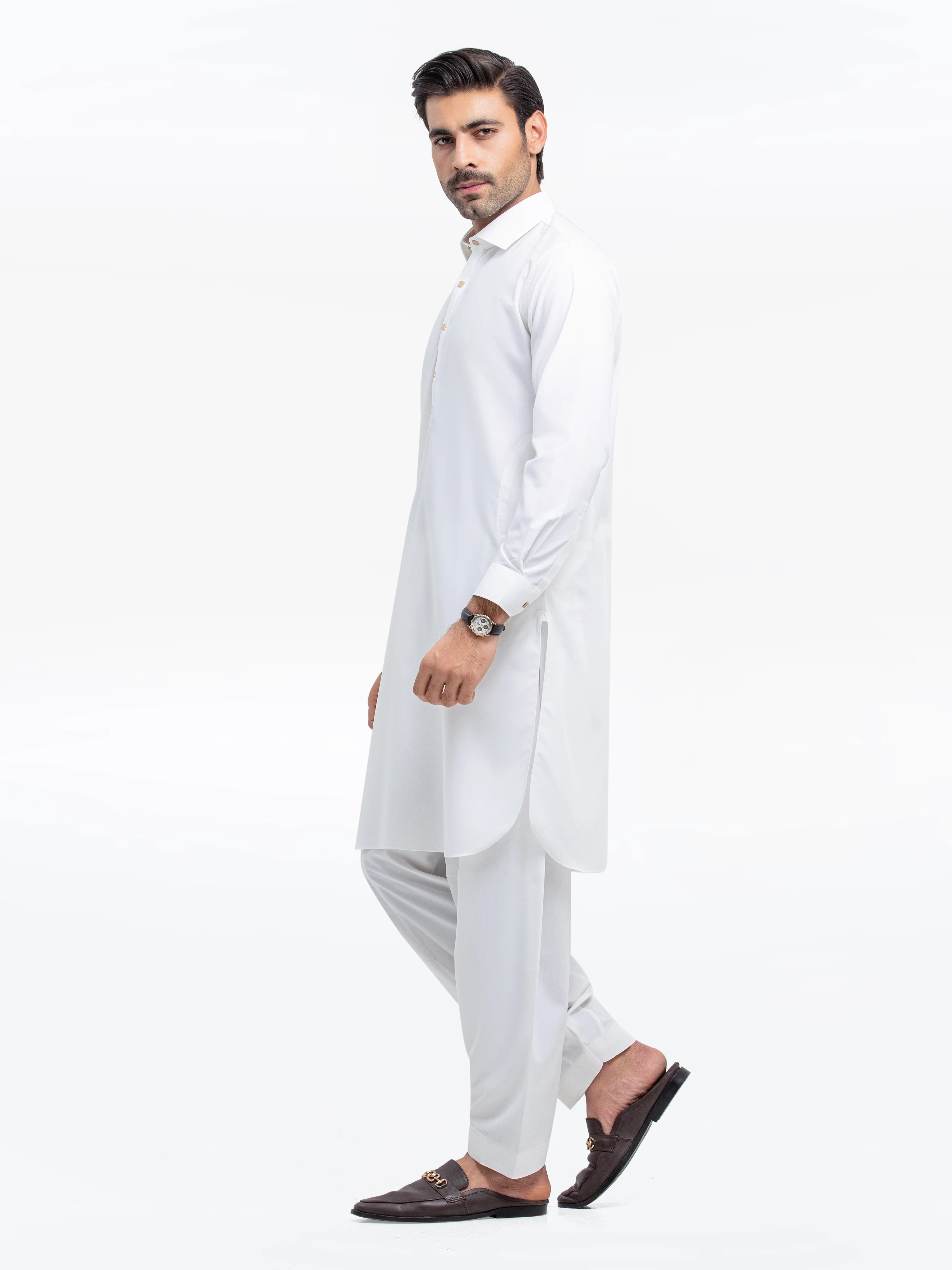 Men's Off White Shalwar Kameez - EMTKST24-99475 - Image 3