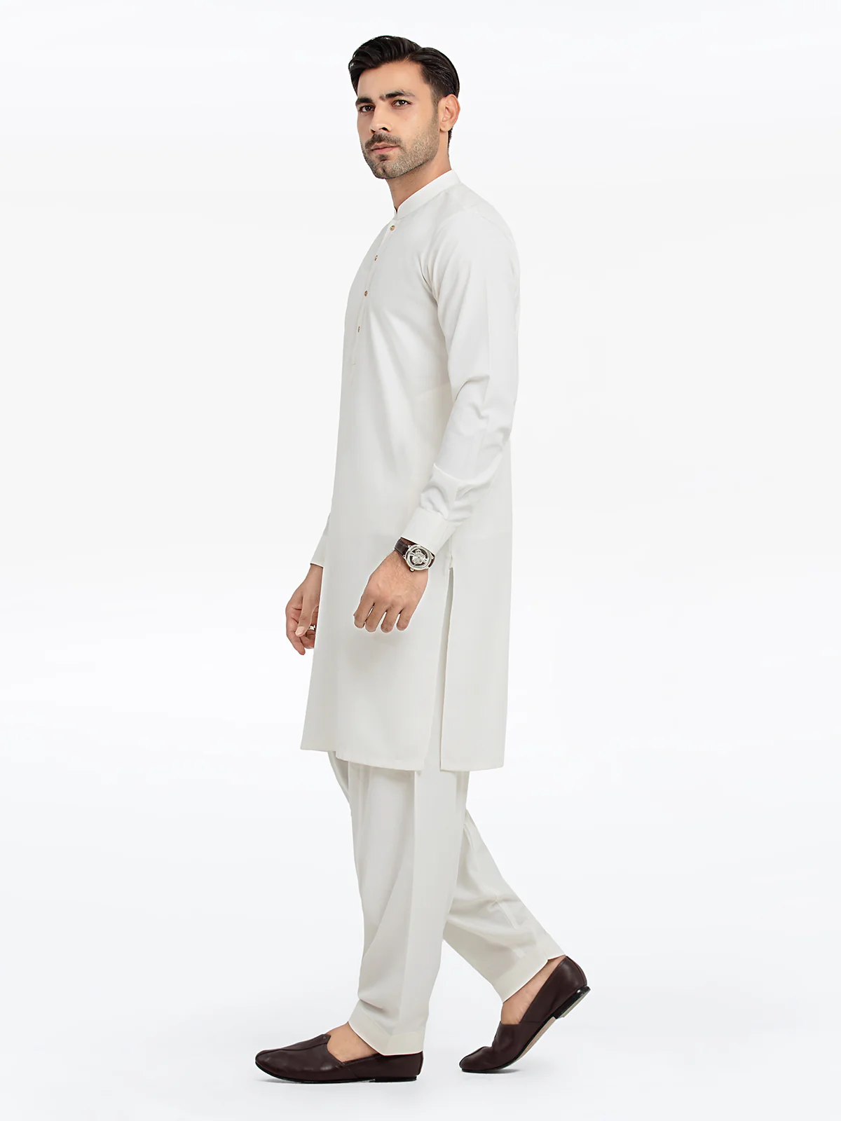 Men's Off White Shalwar Kameez - EMTKST24S-99473 - Image 4