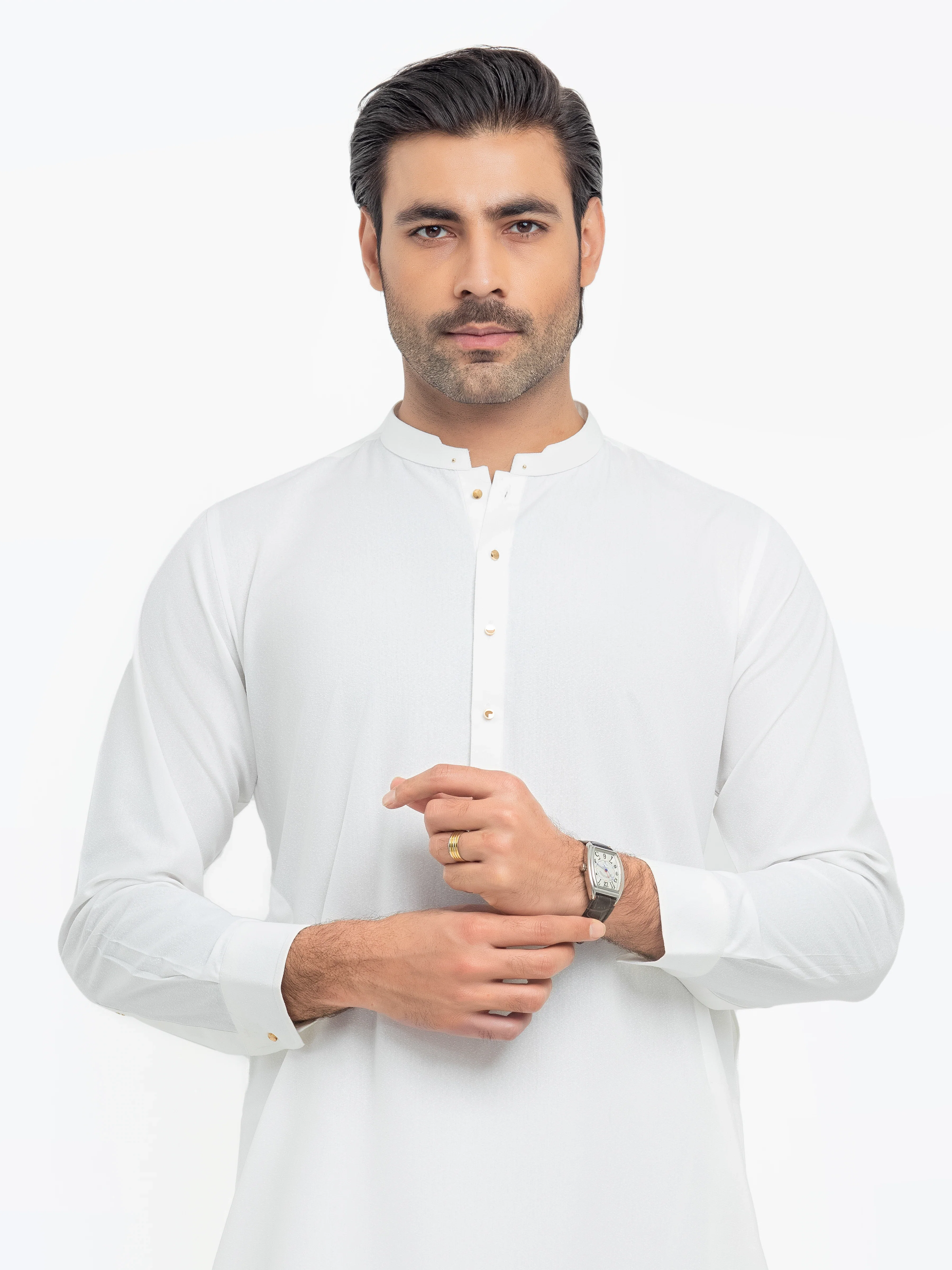 Men's Off White Shalwar Kameez - EMTKST5-99552 - Image 2