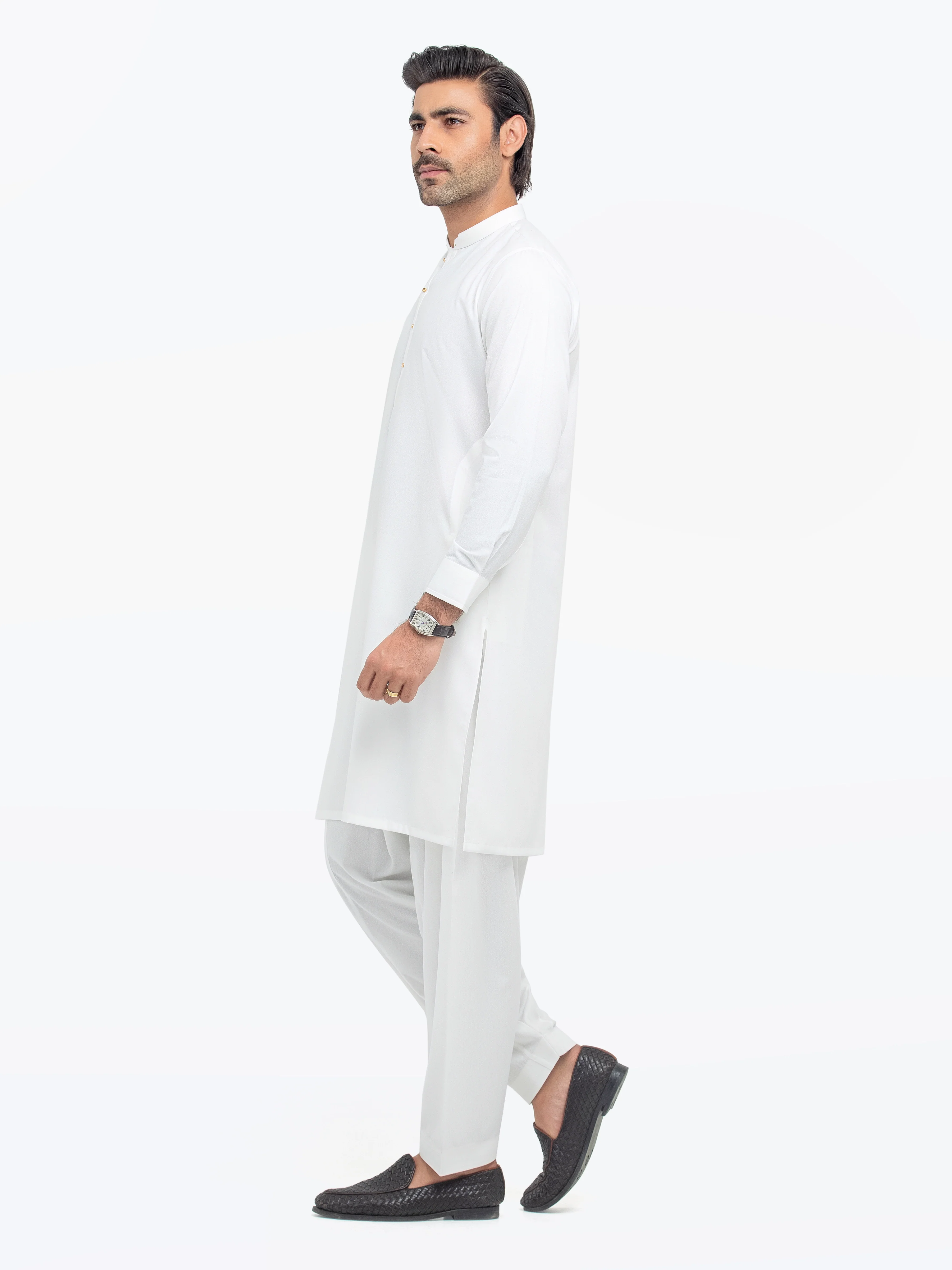 Men's Off White Shalwar Kameez - EMTKST5-99552 - Image 4