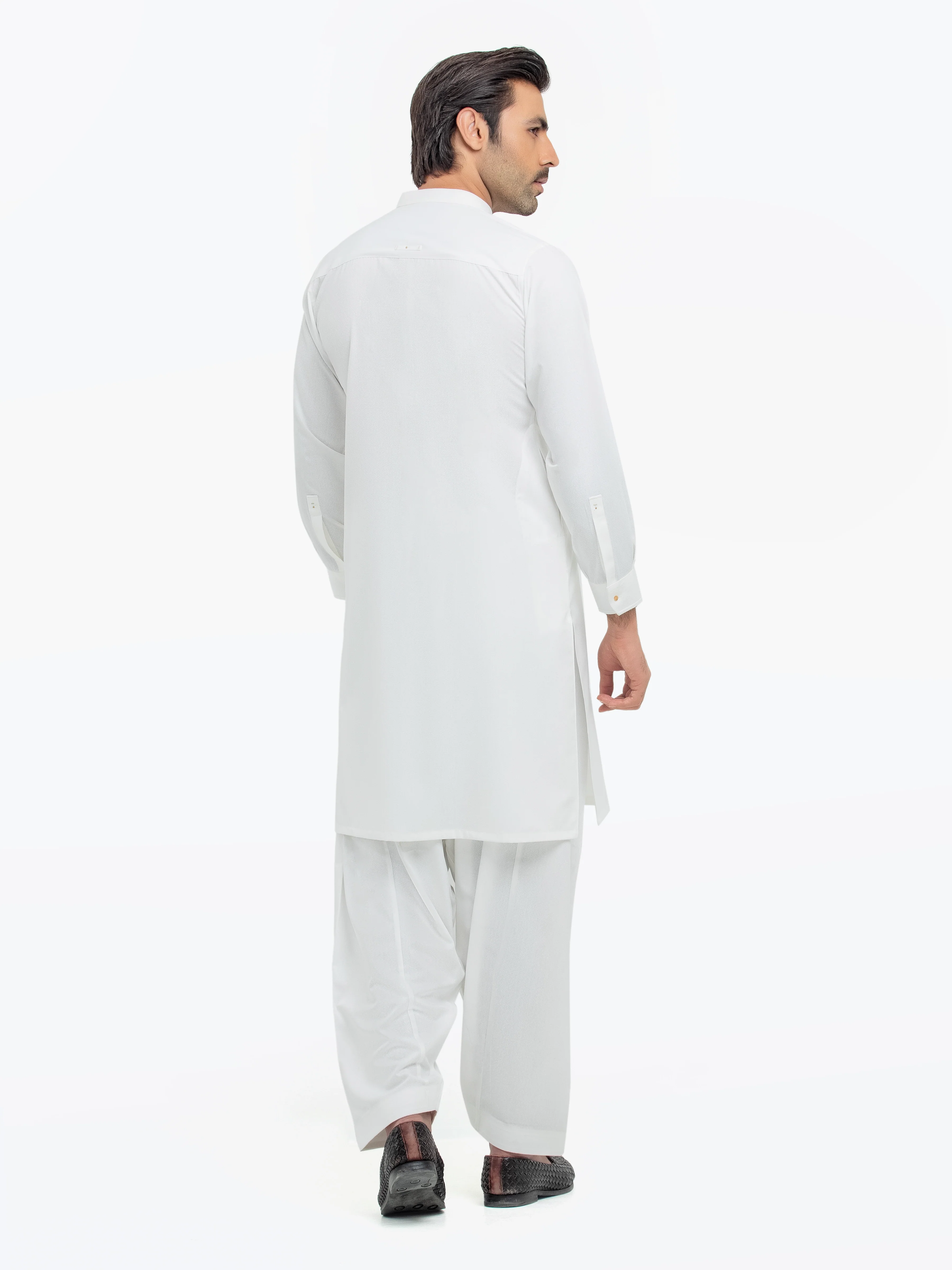 Men's Off White Shalwar Kameez - EMTKST5-99552 - Image 5