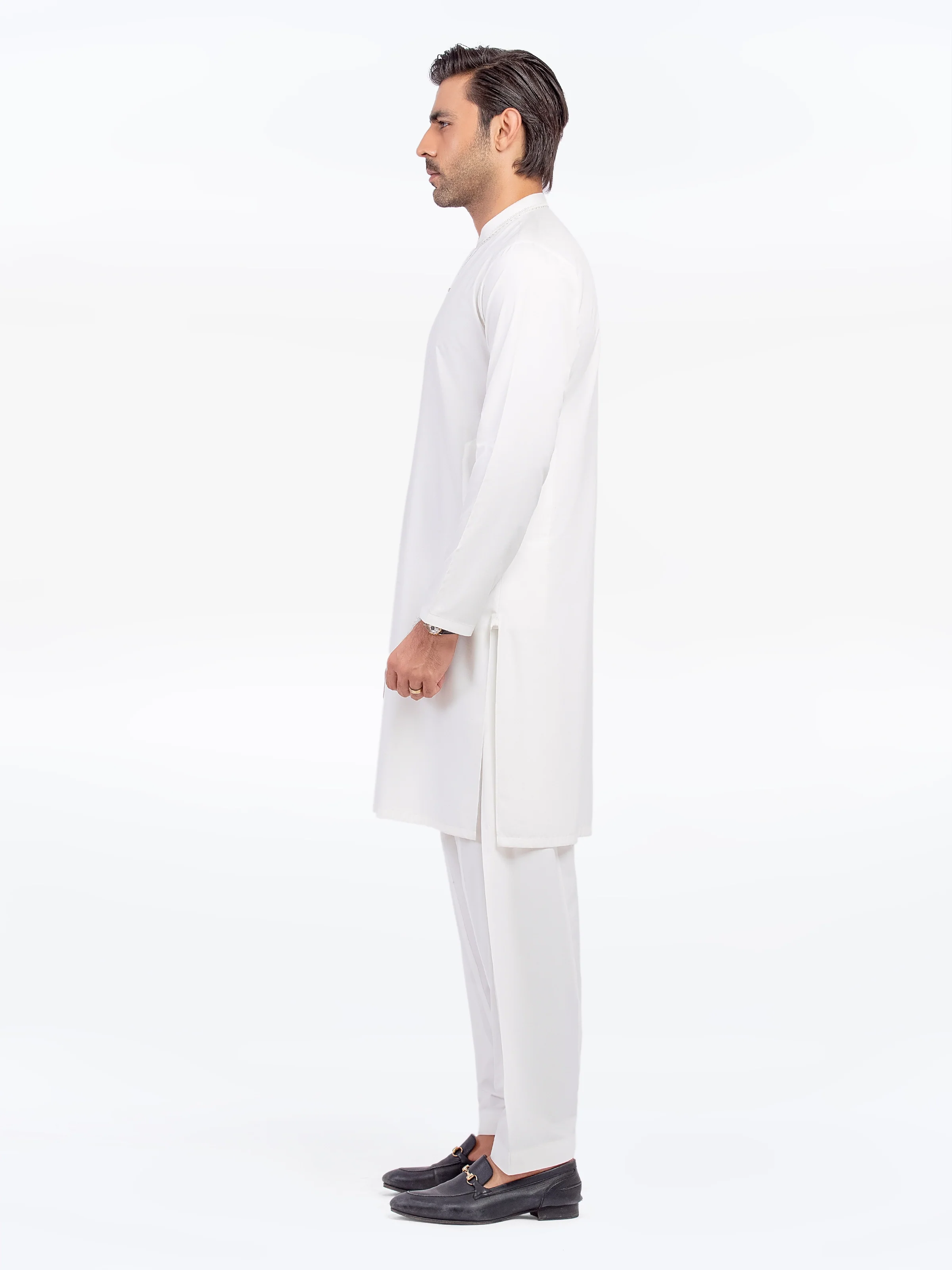 Men's Off White Shalwar Kameez - EMTKST5-99556 - Image 4