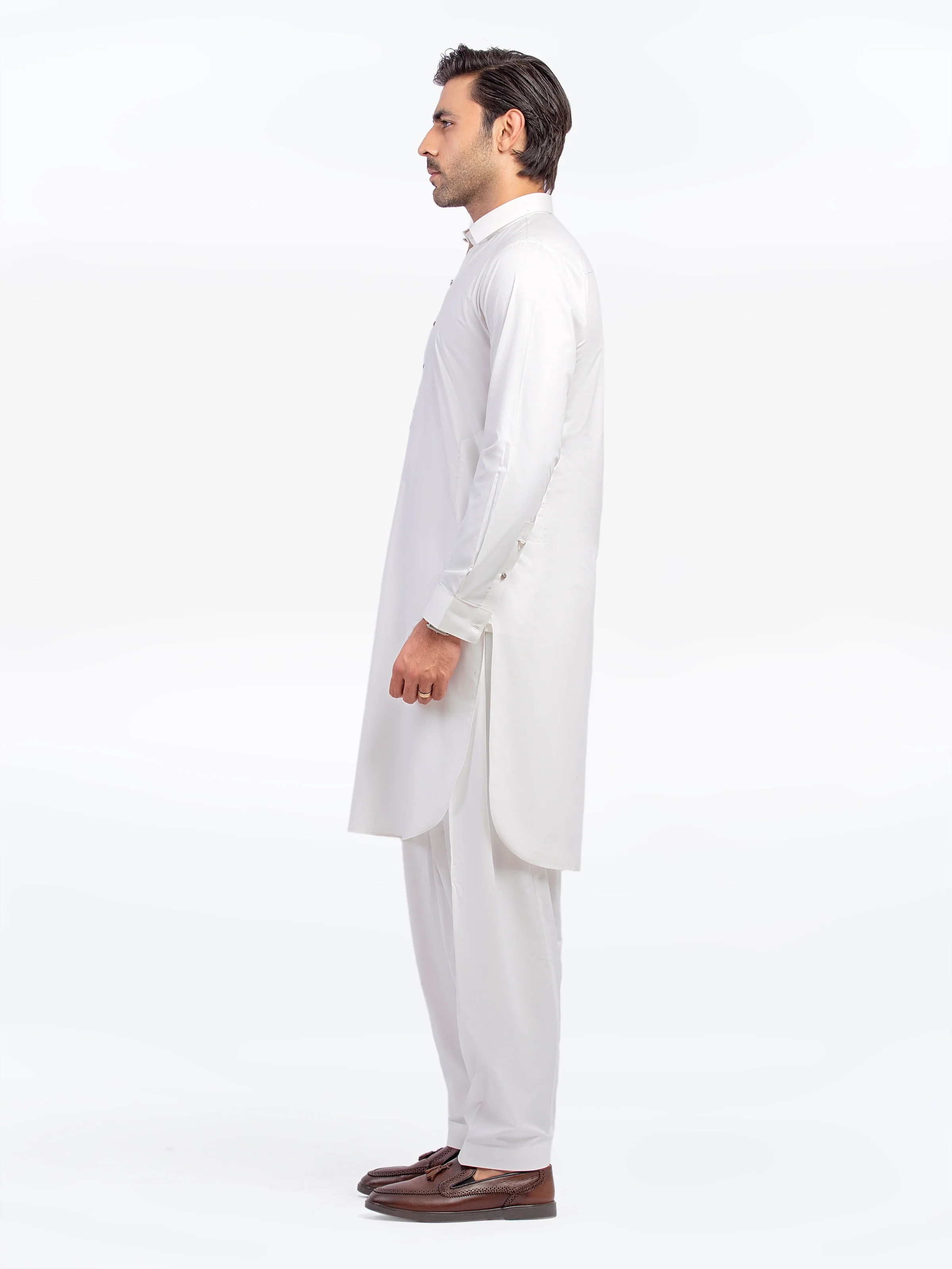 Men's Off White Shalwar Kameez - EMTKST5-99571 - Image 4