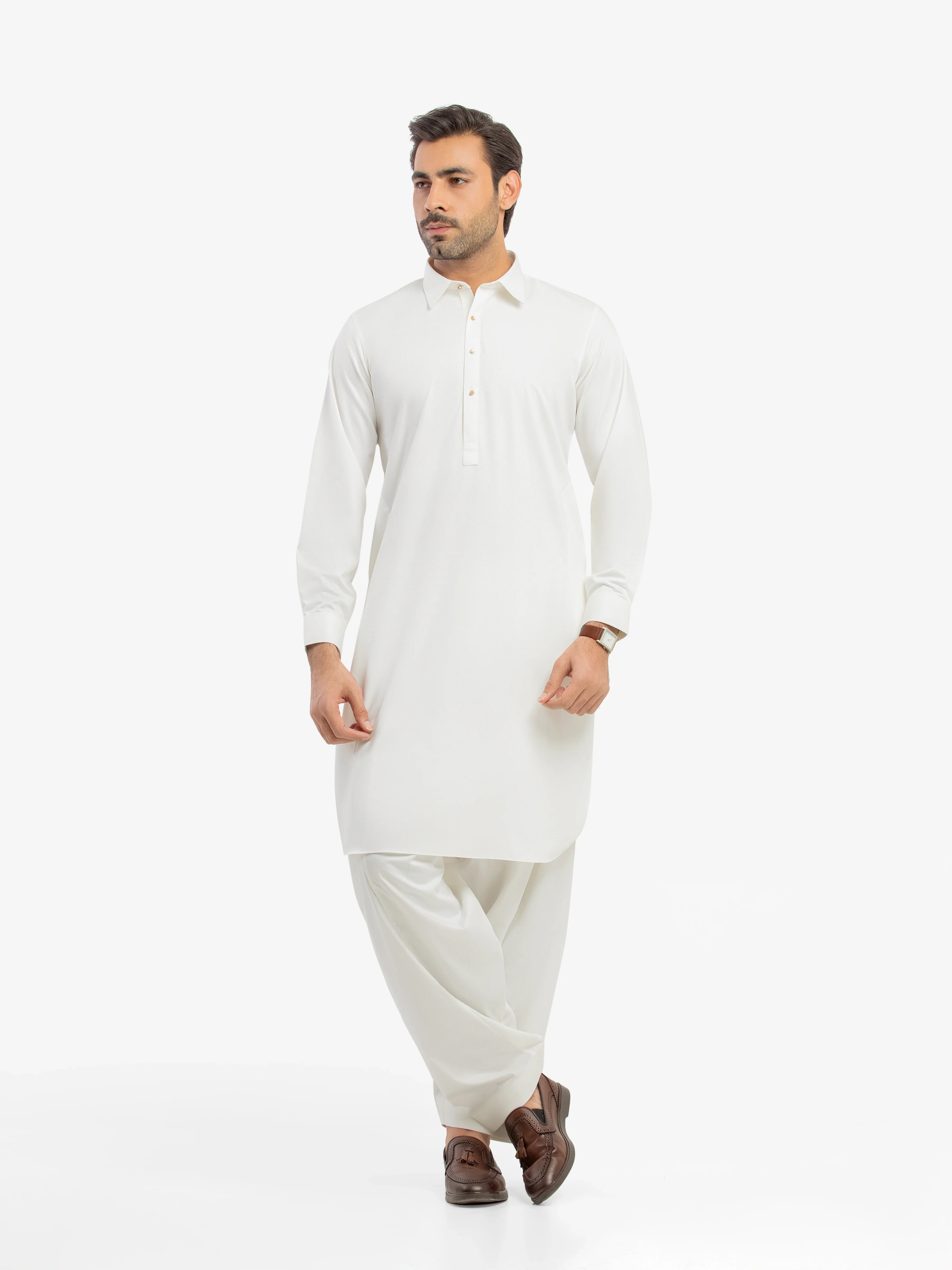 Men's Off White Shalwar Kameez - EMTKST5-99614