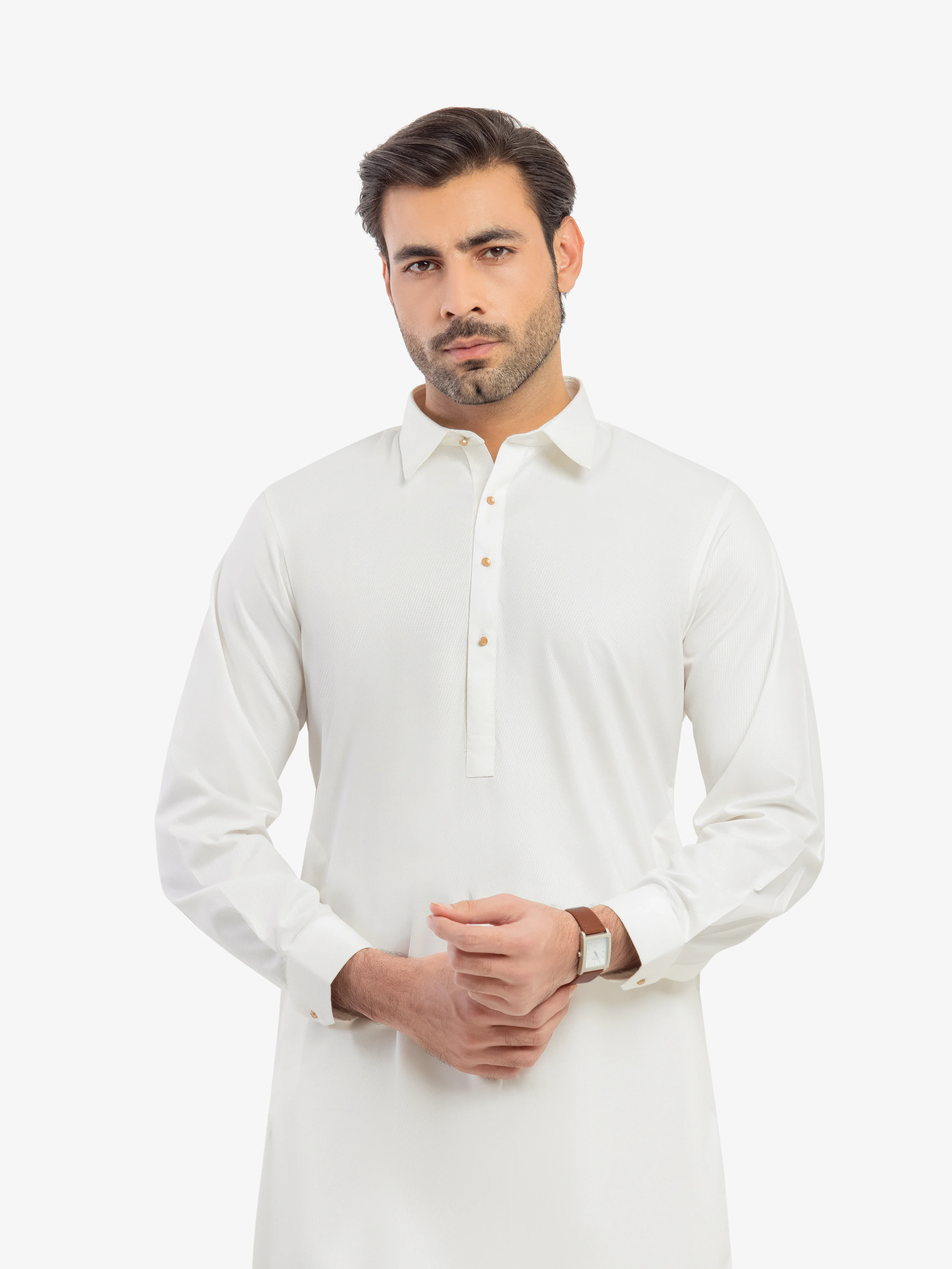Men's Off White Shalwar Kameez - EMTKST5-99614 - Image 2
