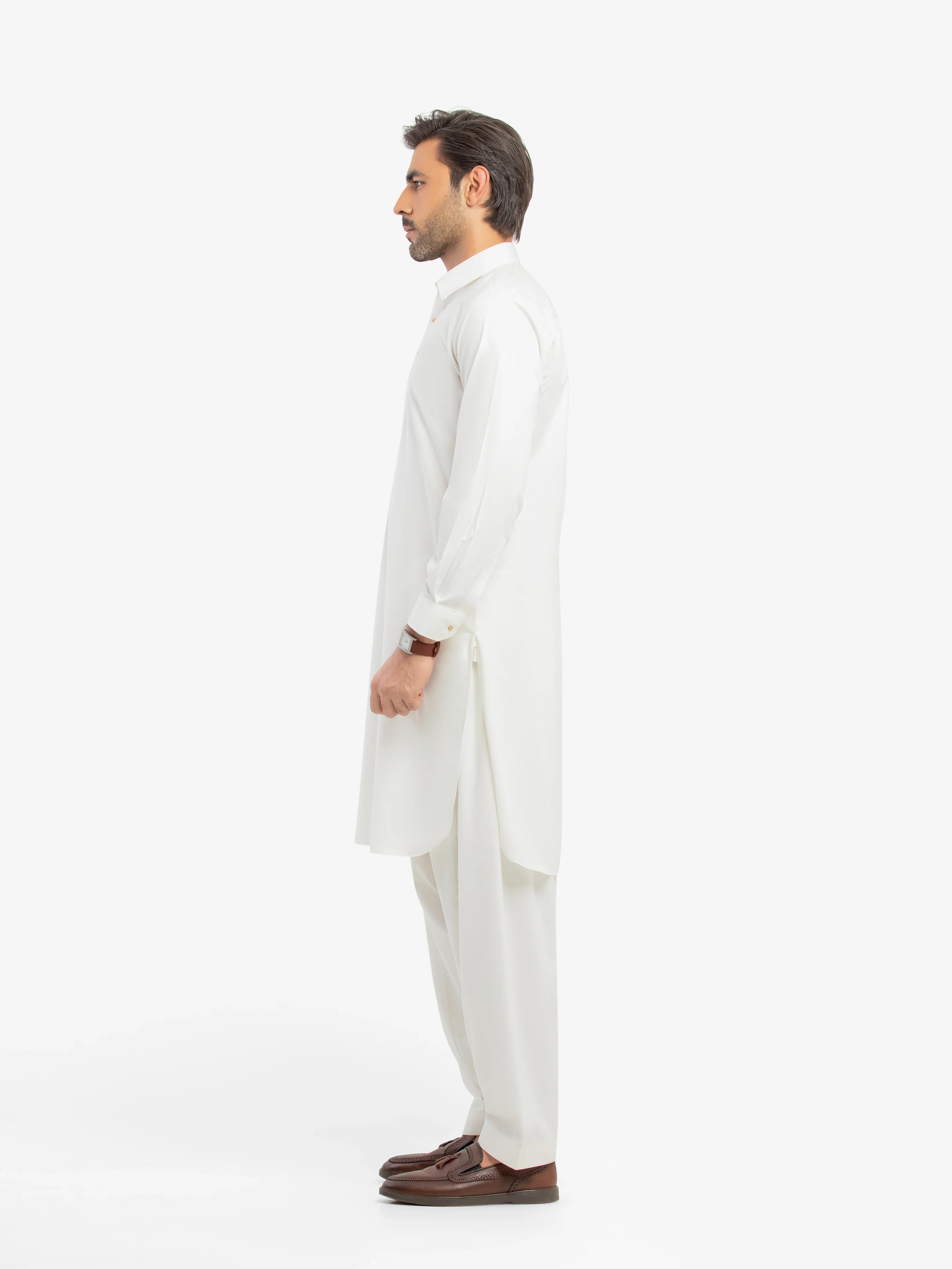 Men's Off White Shalwar Kameez - EMTKST5-99614 - Image 4