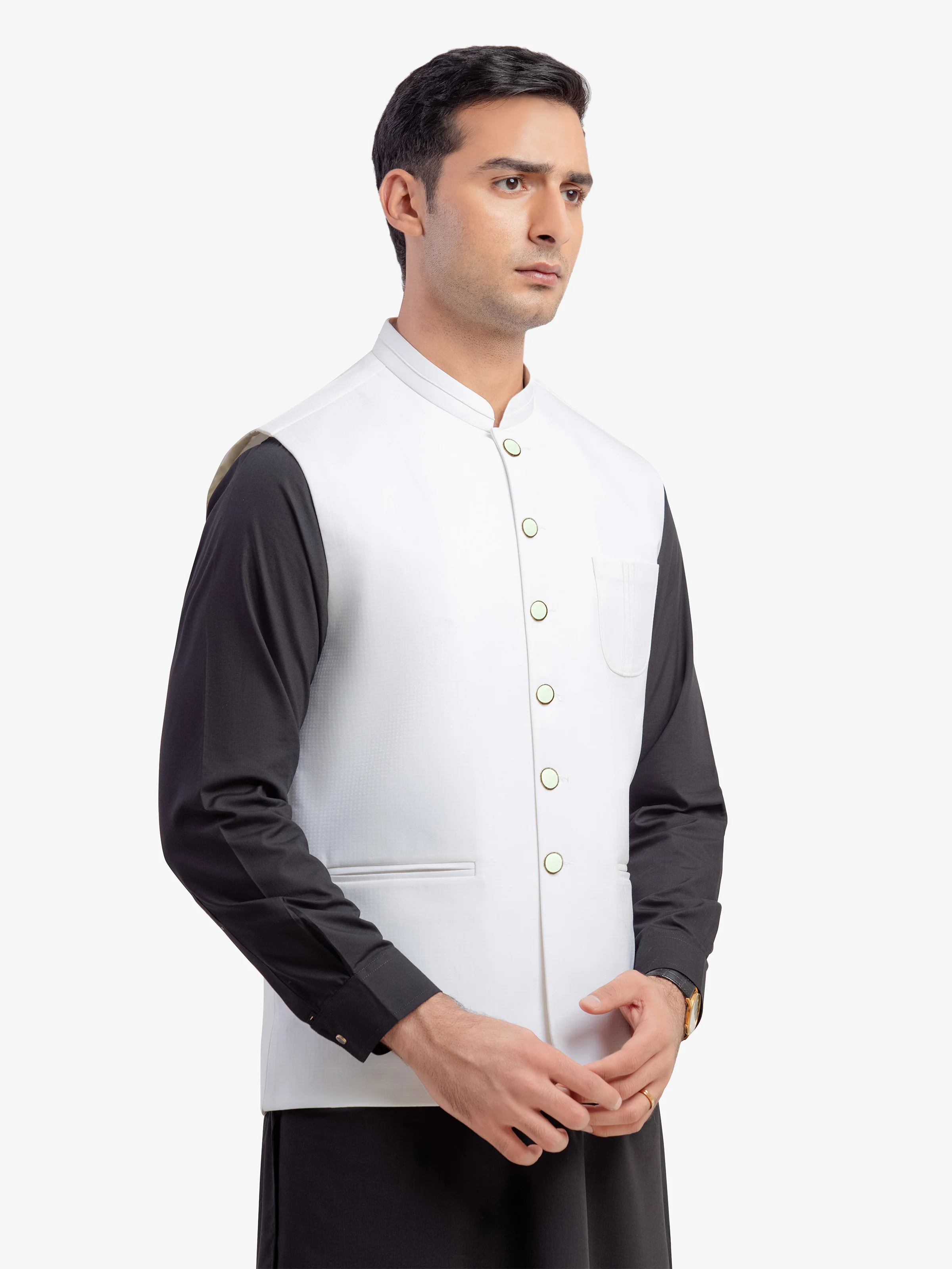 Men's Off White Waist Coat - EMTWCP5-35994 - Image 4