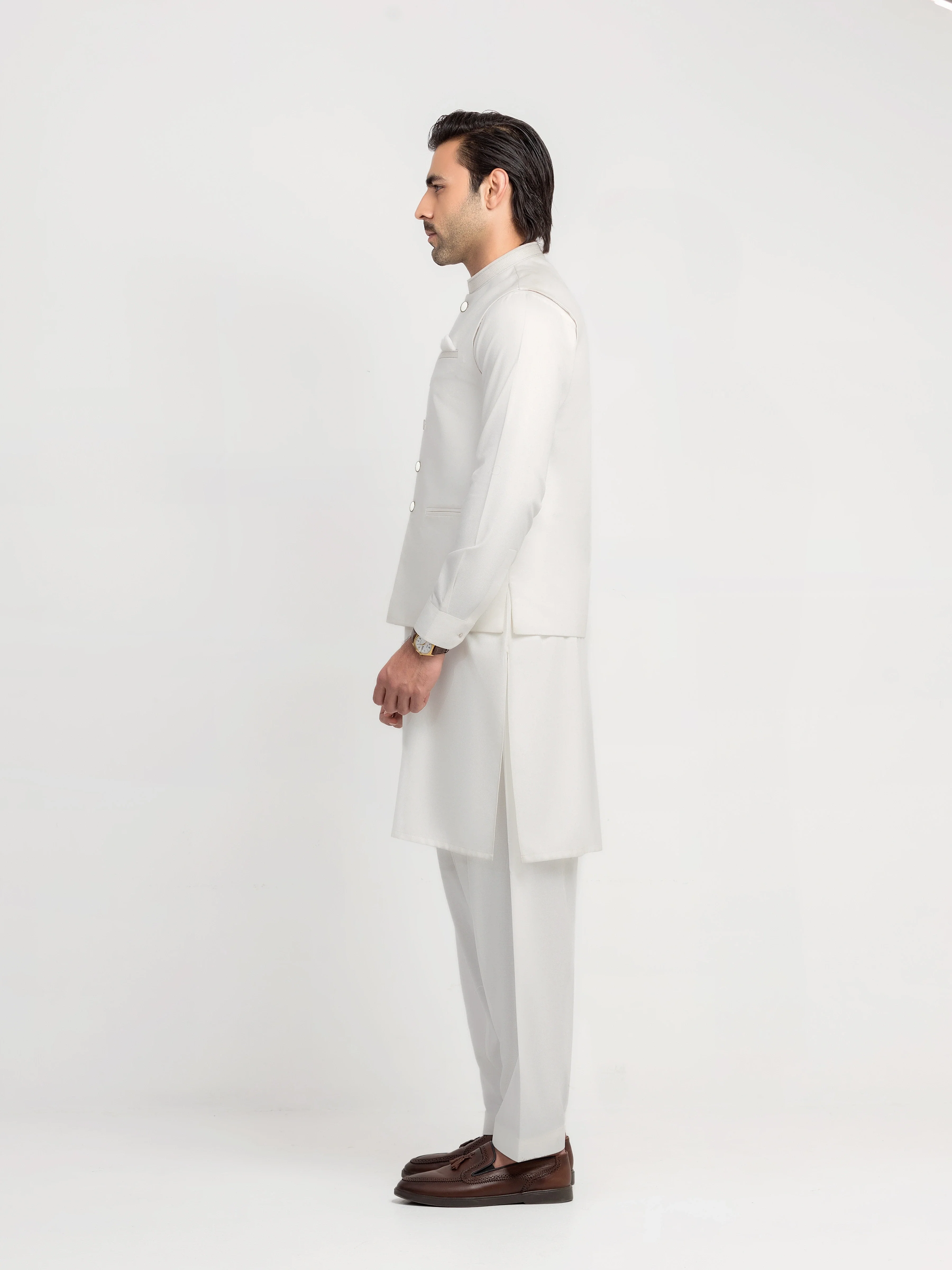 Men's Off White Waist Coat Suit - ECMTWCS5-029 - Image 4
