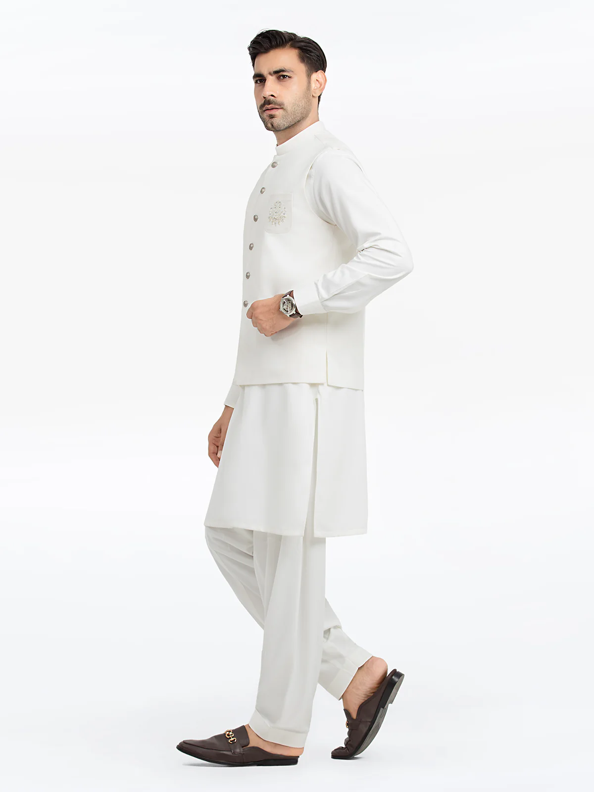 Men's Off White Waist Coat Suit - EMTWCS24-005 - Image 4