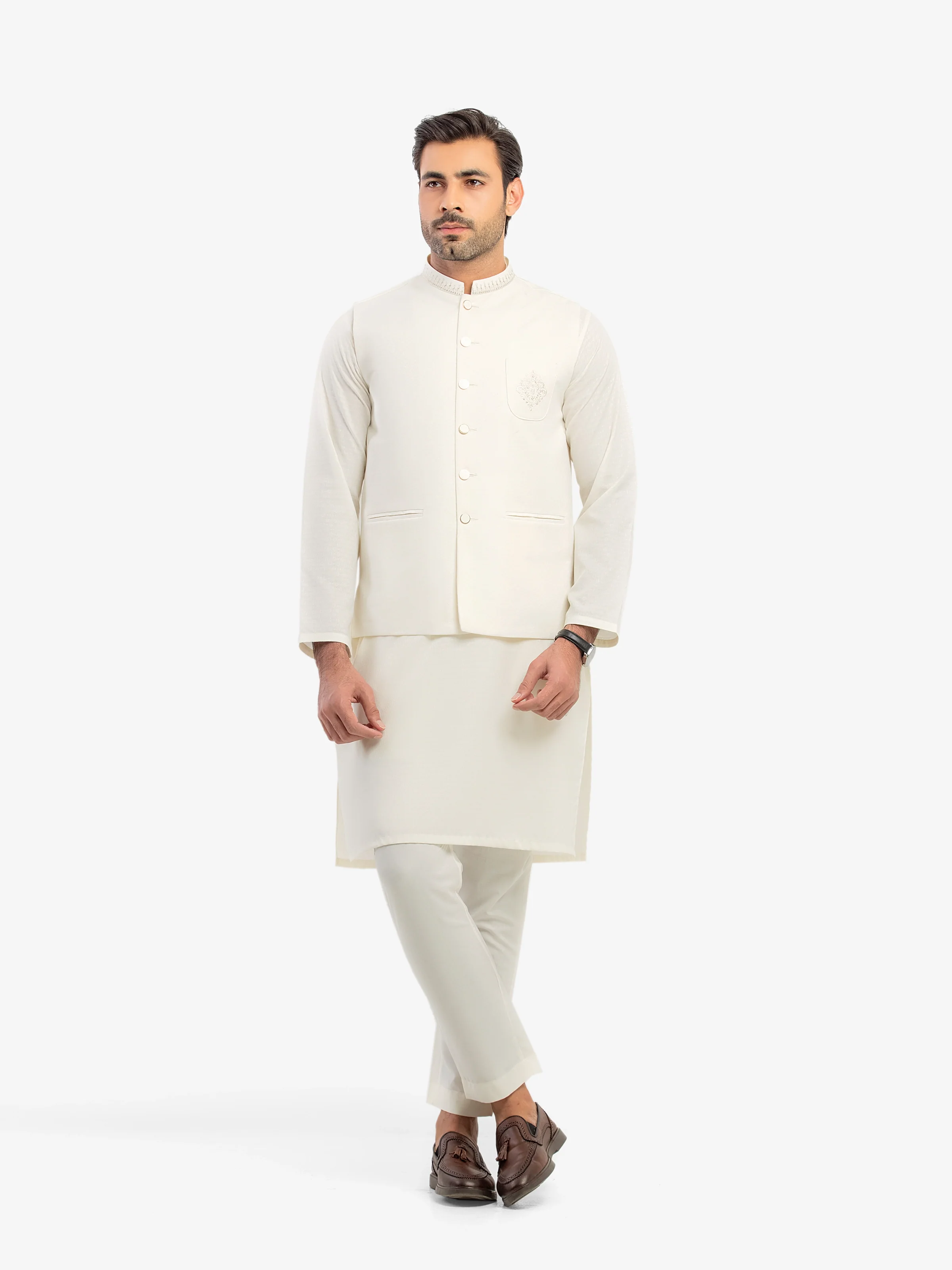 Men's Off White Waist Coat Suit - EMTWCS5-014 - Image 2