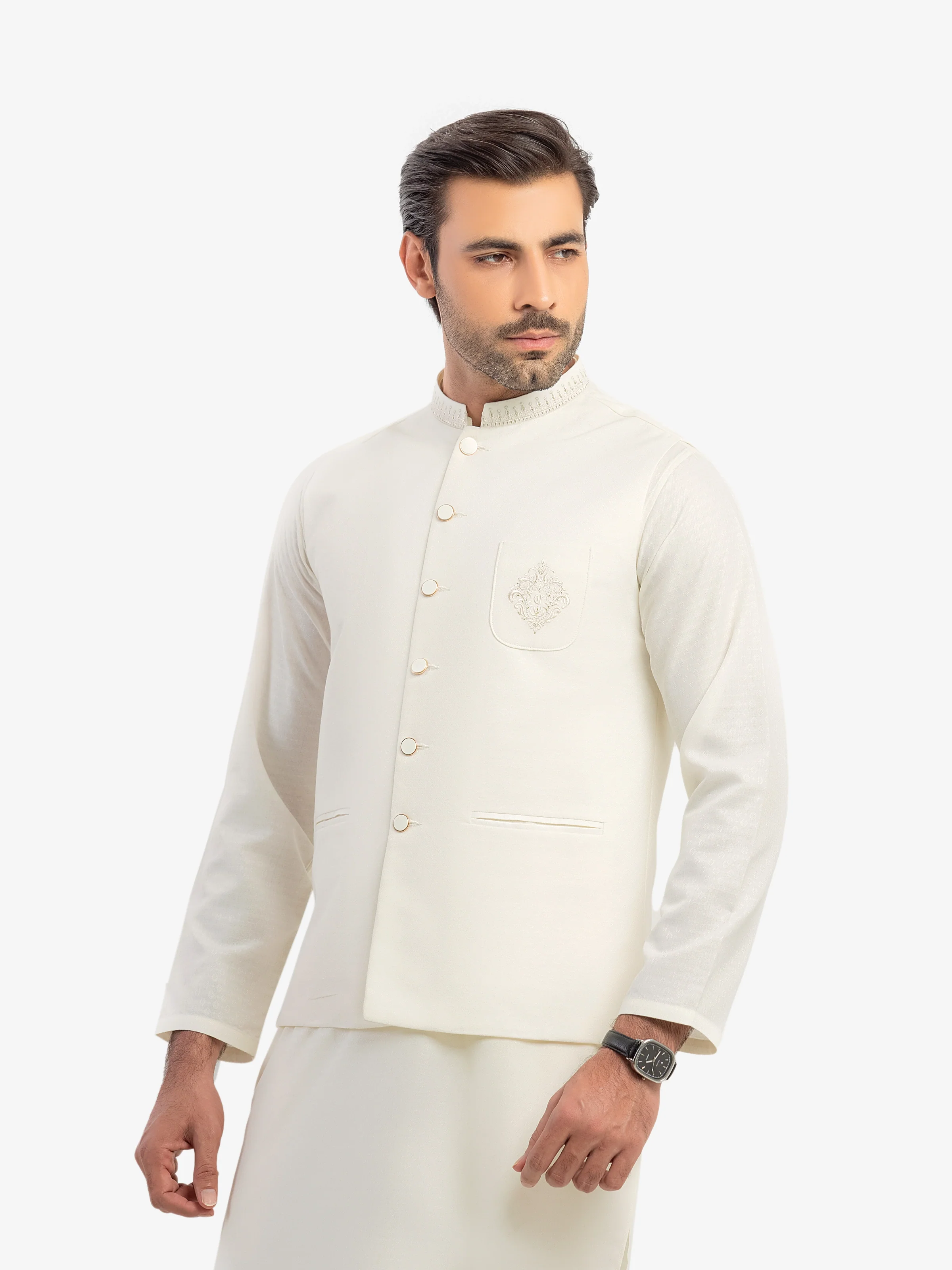 Men's Off White Waist Coat Suit - EMTWCS5-014 - Image 3