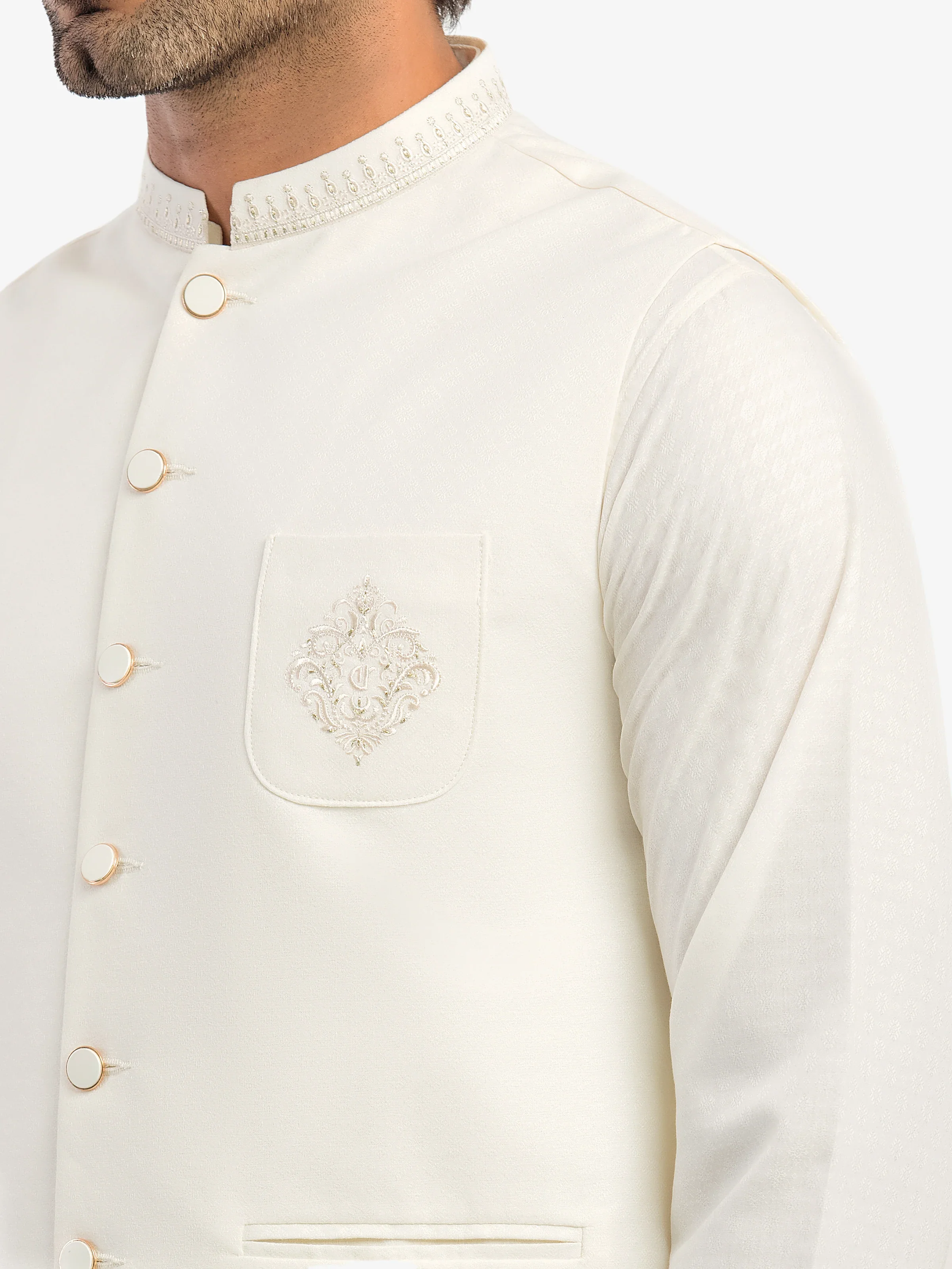 Men's Off White Waist Coat Suit - EMTWCS5-014 - Image 4