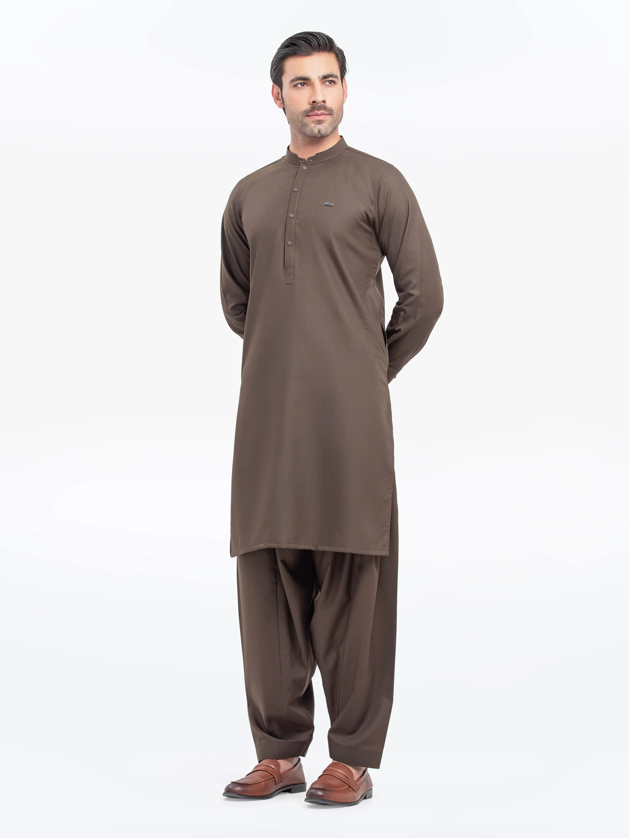 Men's Olive Brown Shalwar Kameez - EMTKST5-99521
