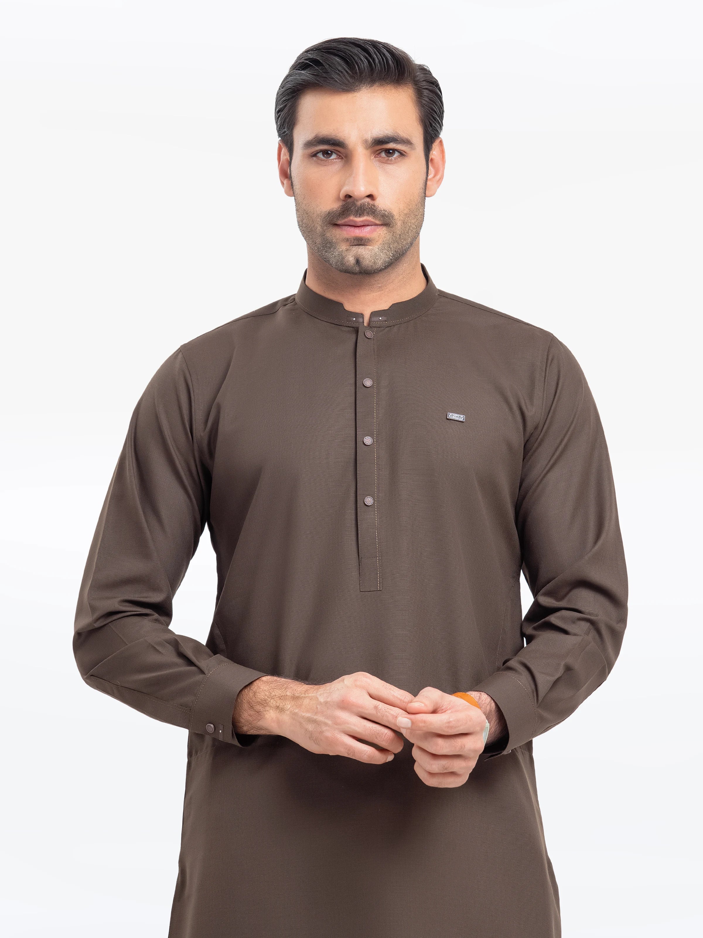 Men's Olive Brown Shalwar Kameez - EMTKST5-99521 - Image 3