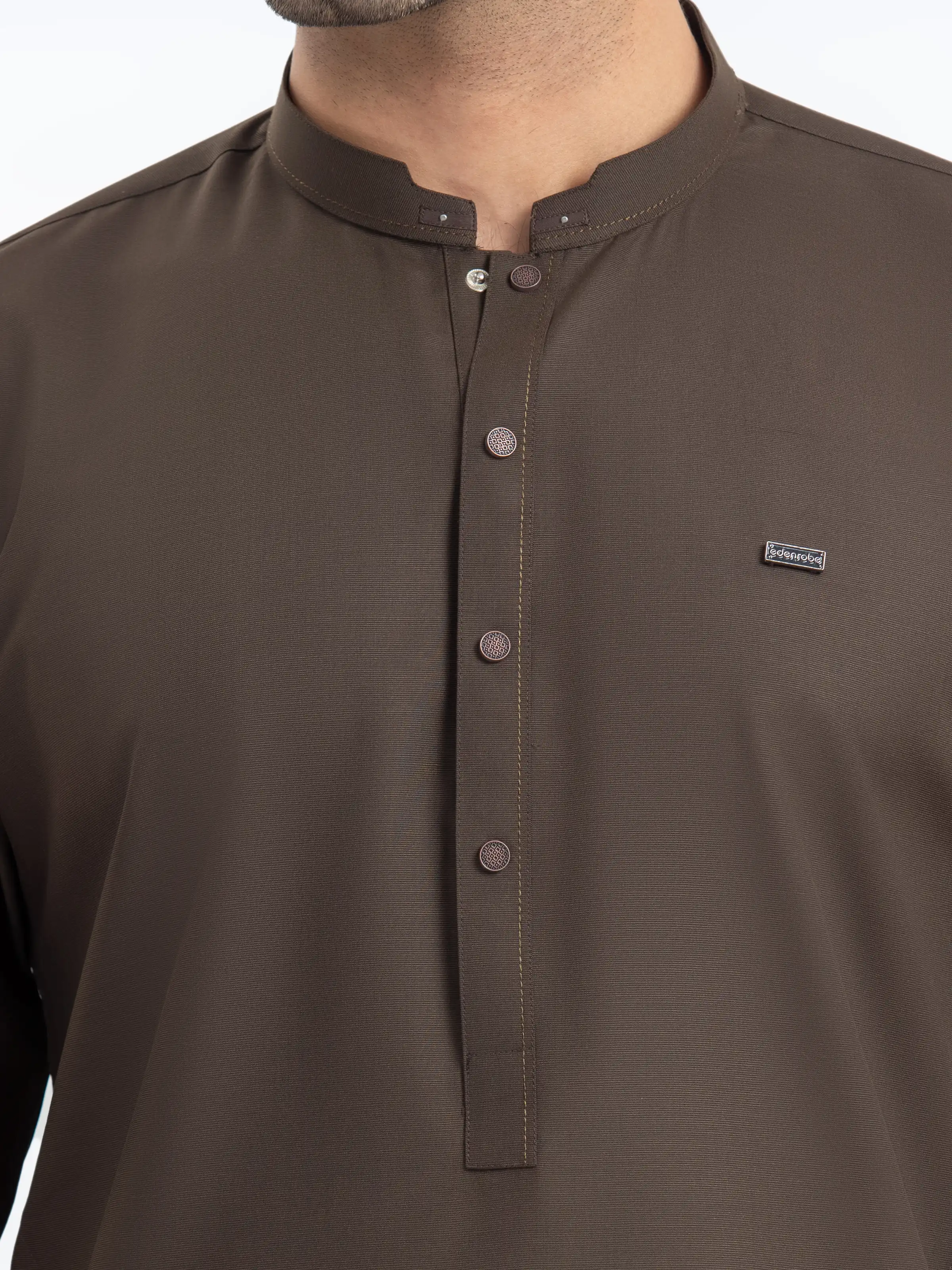 Men's Olive Brown Shalwar Kameez - EMTKST5-99521 - Image 4