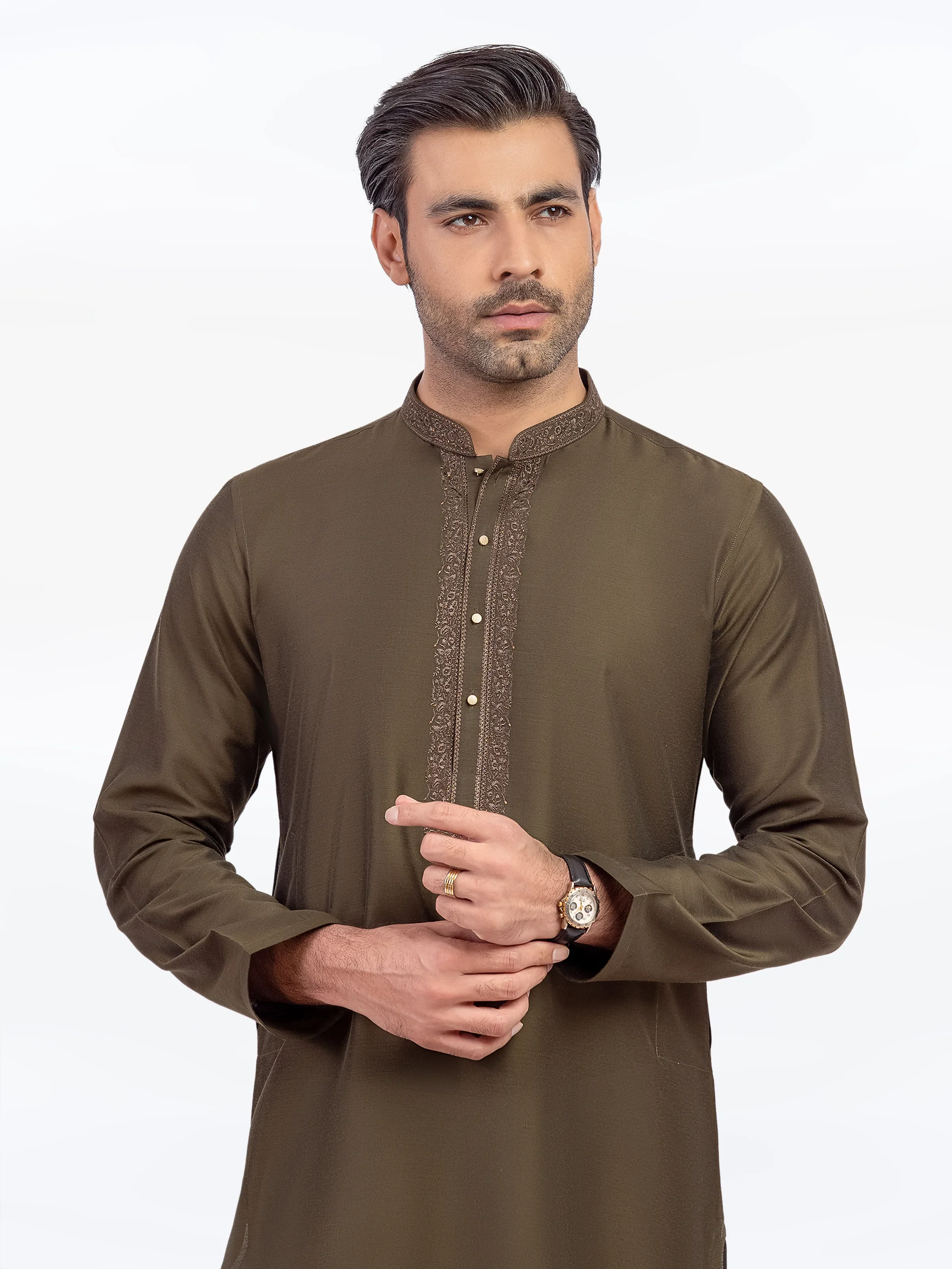 Men's Olive Green Kurta - EMTKC5-150 - Image 2