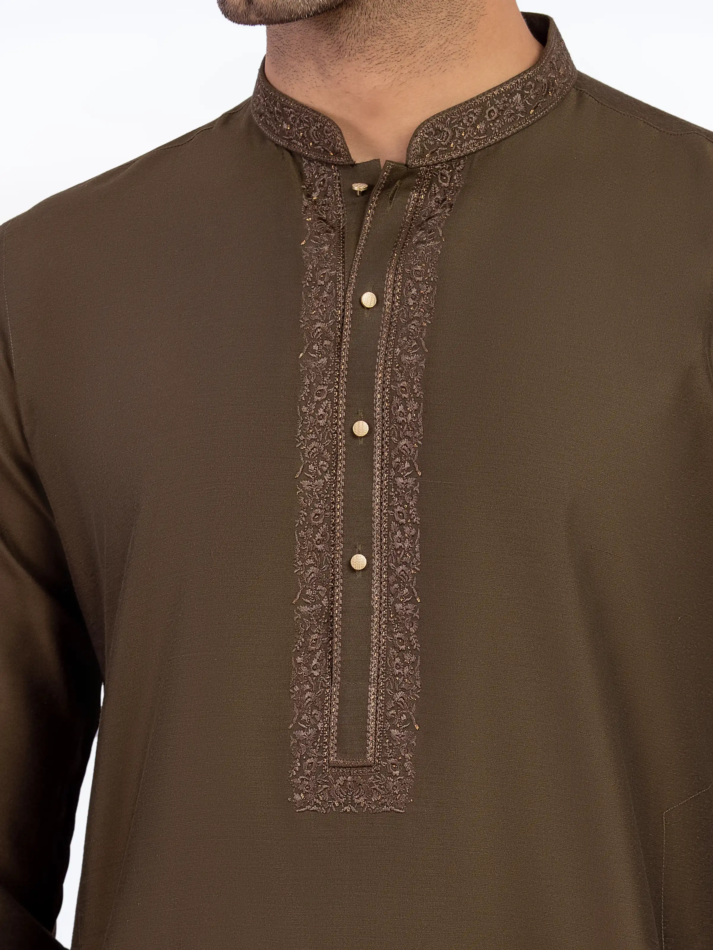 Men's Olive Green Kurta - EMTKC5-150 - Image 3