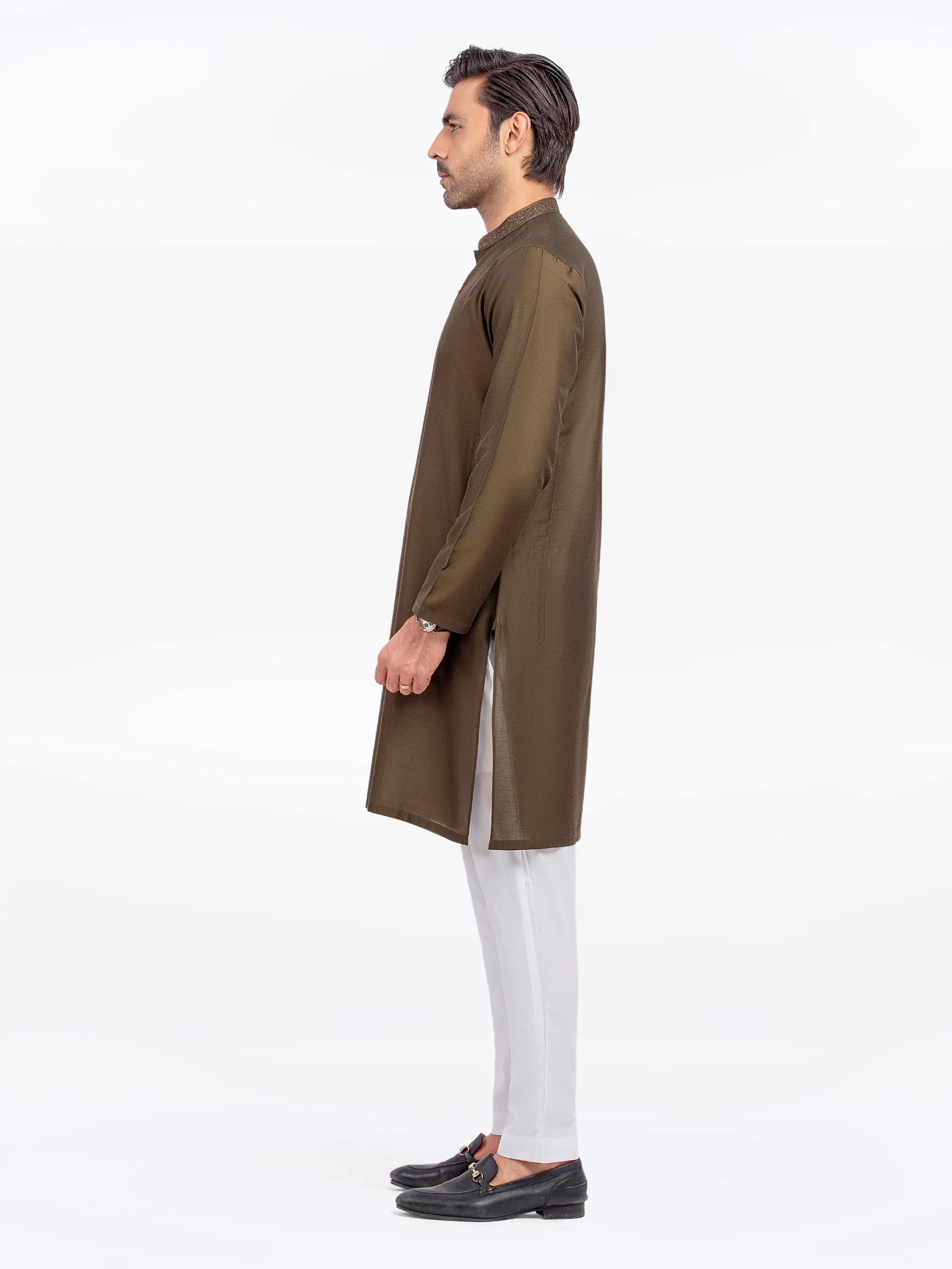 Men's Olive Green Kurta - EMTKC5-150 - Image 4