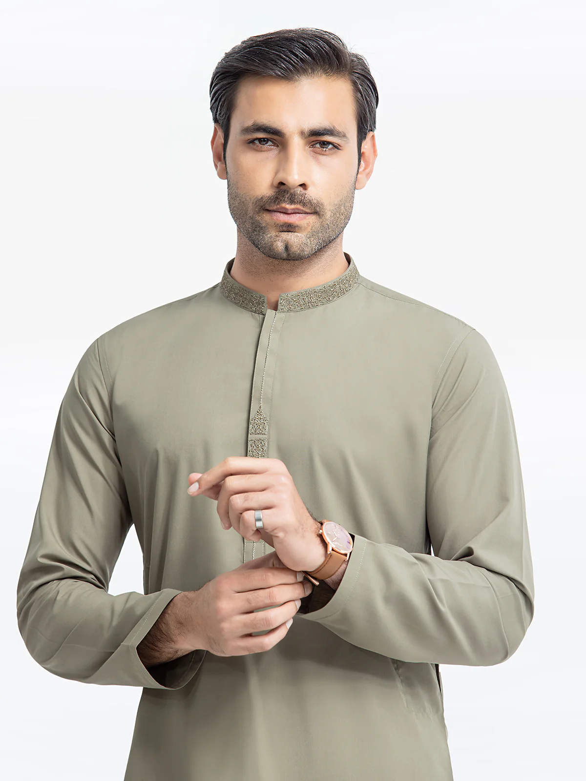 Men's Olive Green Shalwar Kameez - EMTKS24-41097 - Image 2