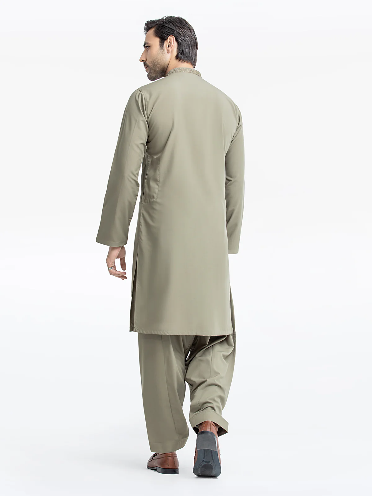 Men's Olive Green Shalwar Kameez - EMTKS24-41097 - Image 5